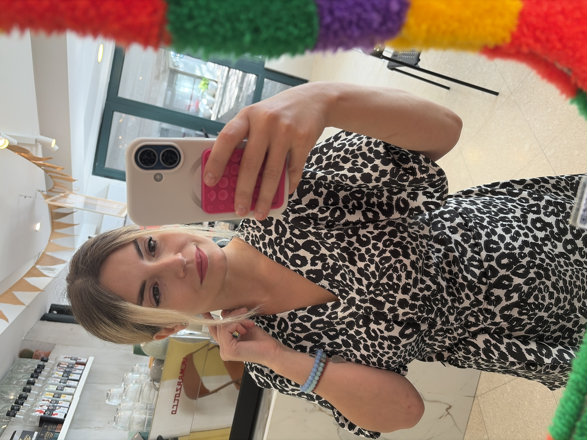 Café morning in Budva, leopard print dress and iced drinks