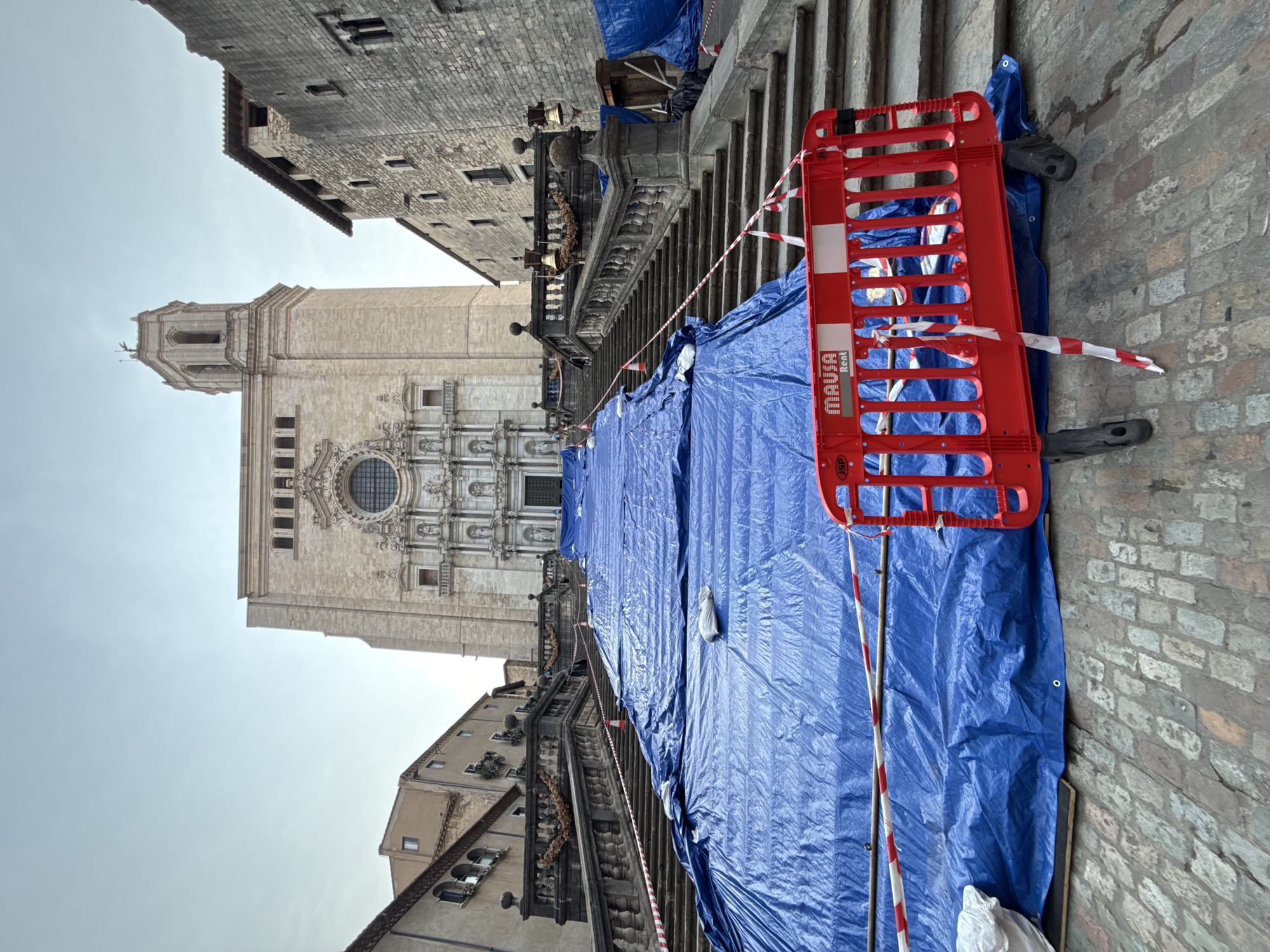 Inside and outside Girona Cathedral, scaffolding and all