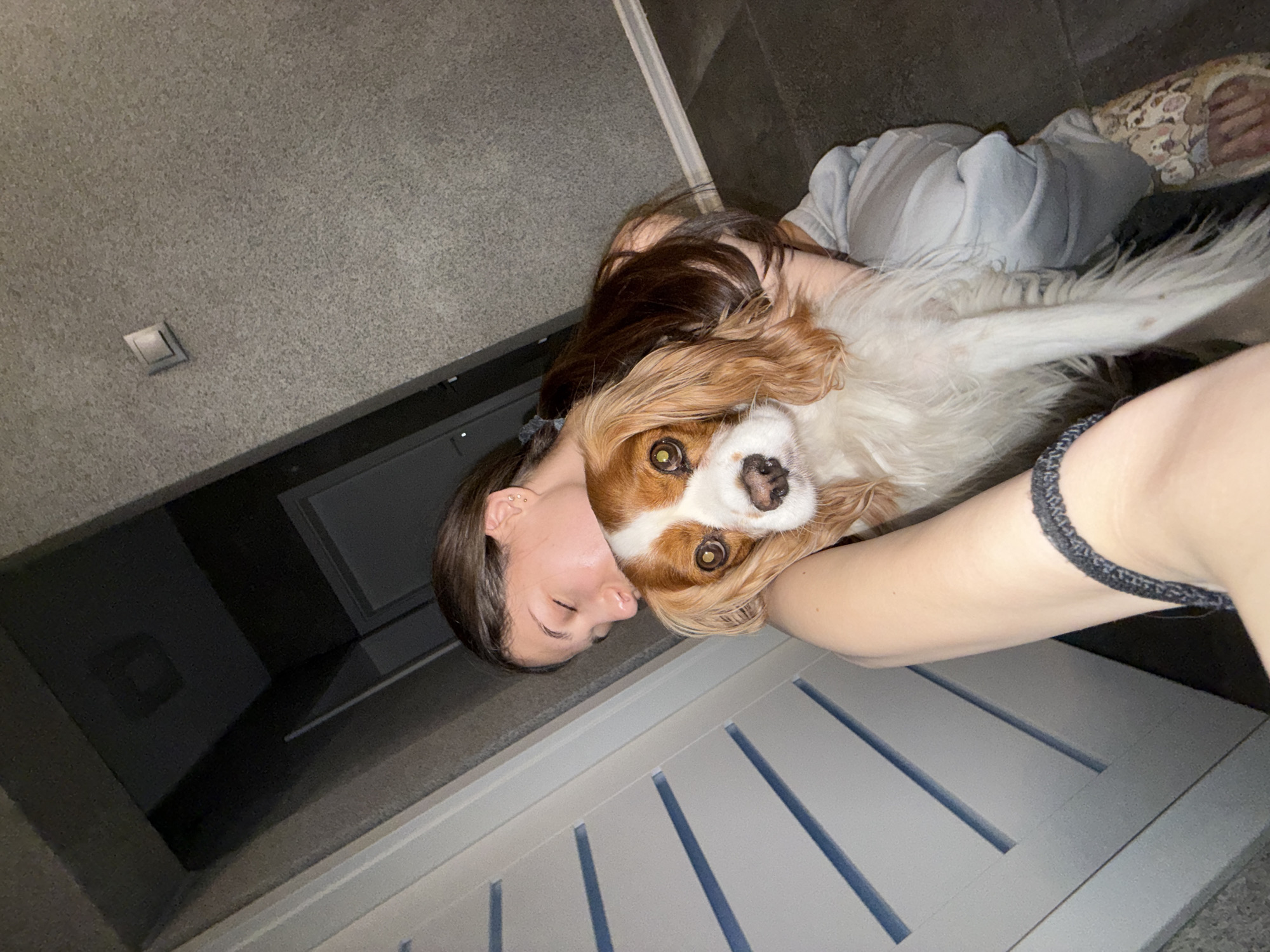 Woman shares quiet morning moments with dog in Sofia