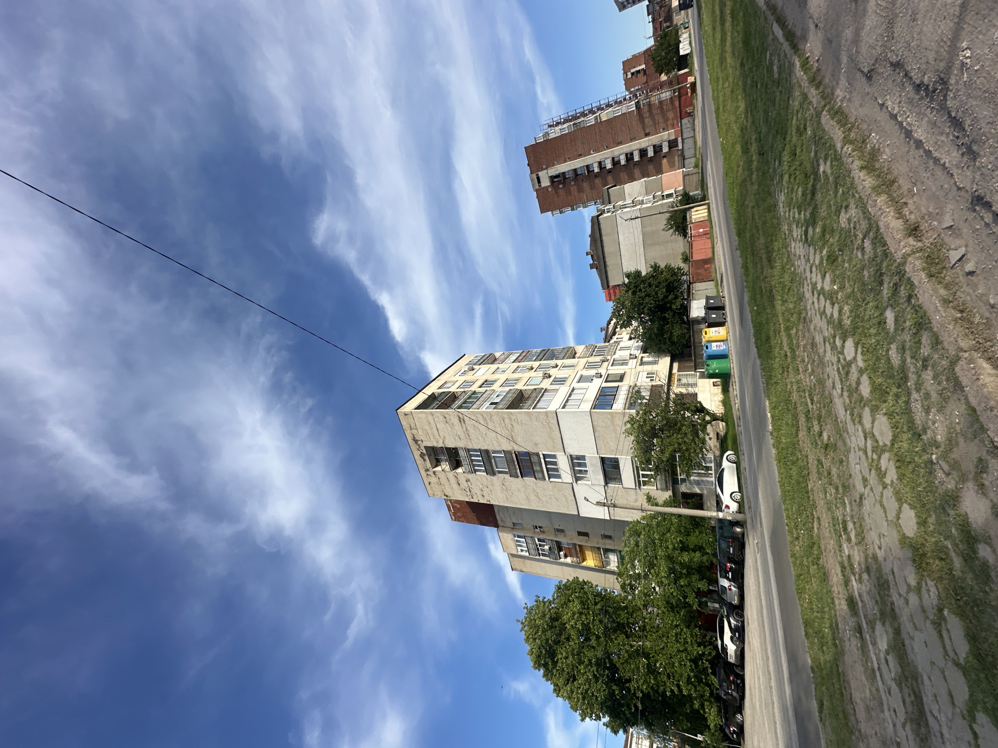 Residential buildings photographed from street level in Lovech, Bulgaria