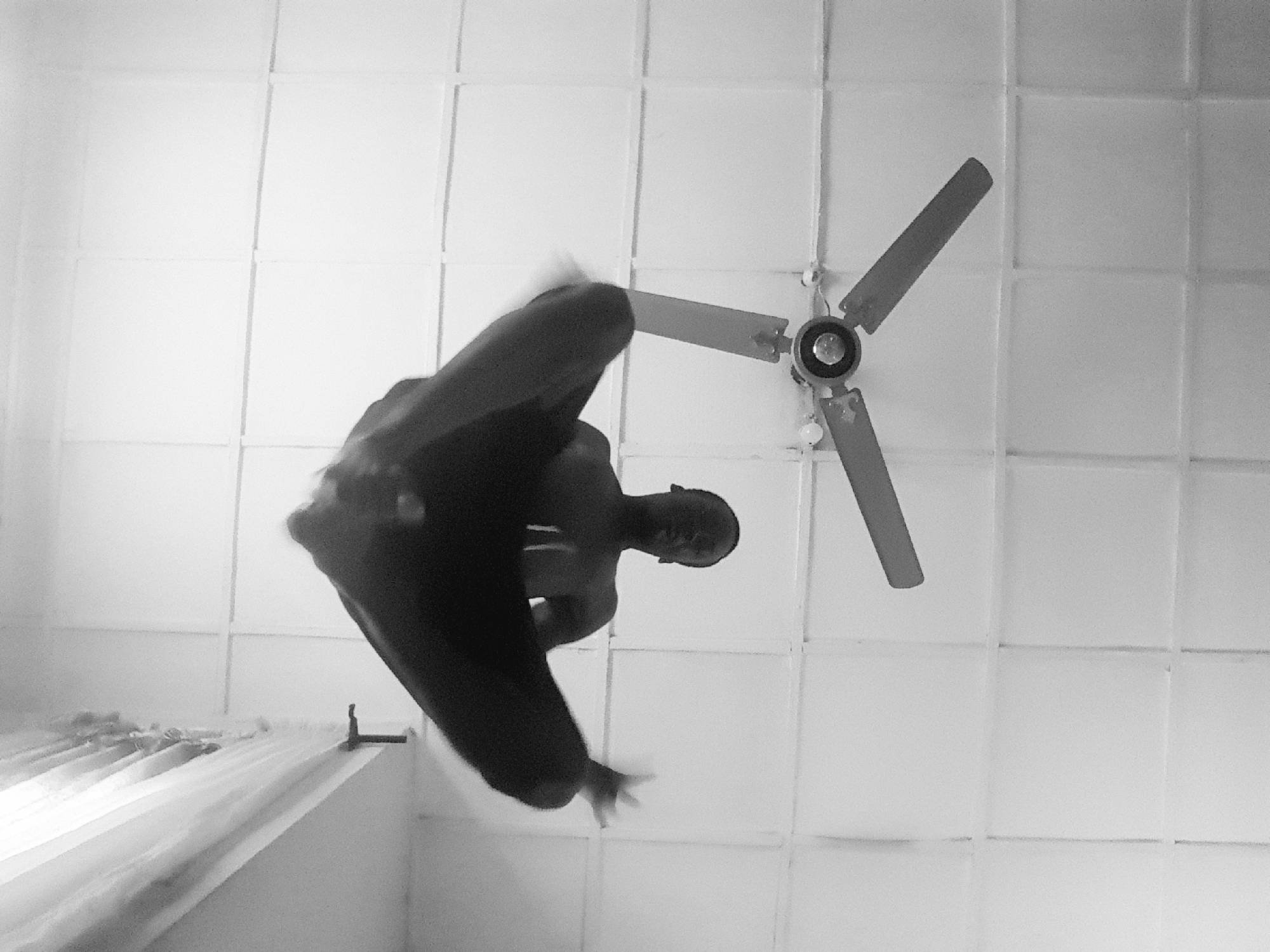 Indoor jump or fall beneath ceiling fan