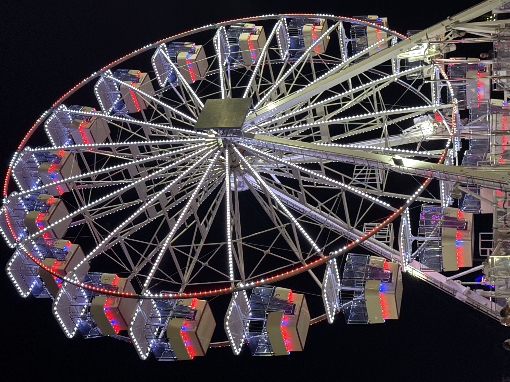 Carnival night in Vlora: Ferris wheel, carousel, and fire spinners