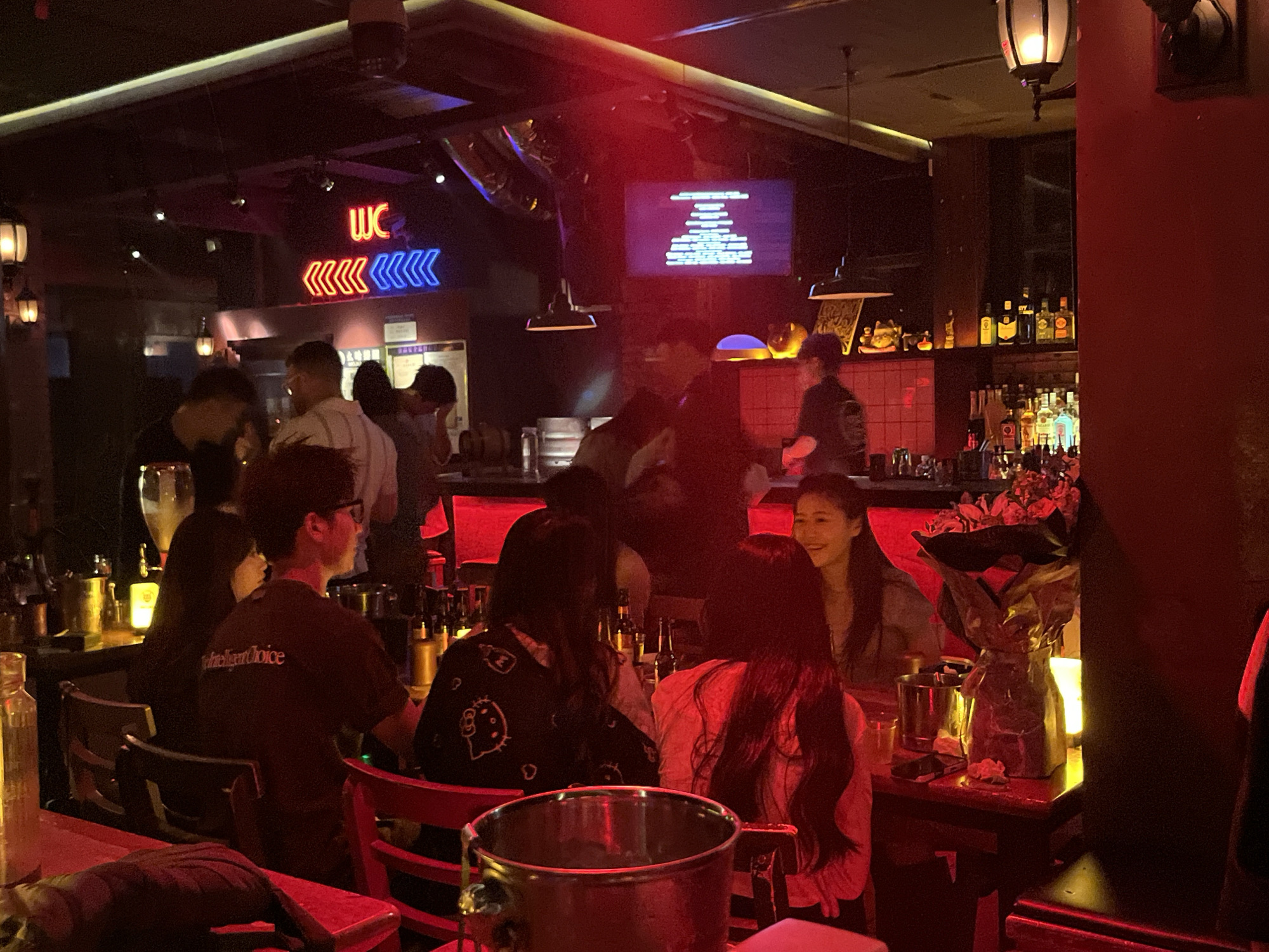 Casual evening socializing and pool games at Liangjiang bar