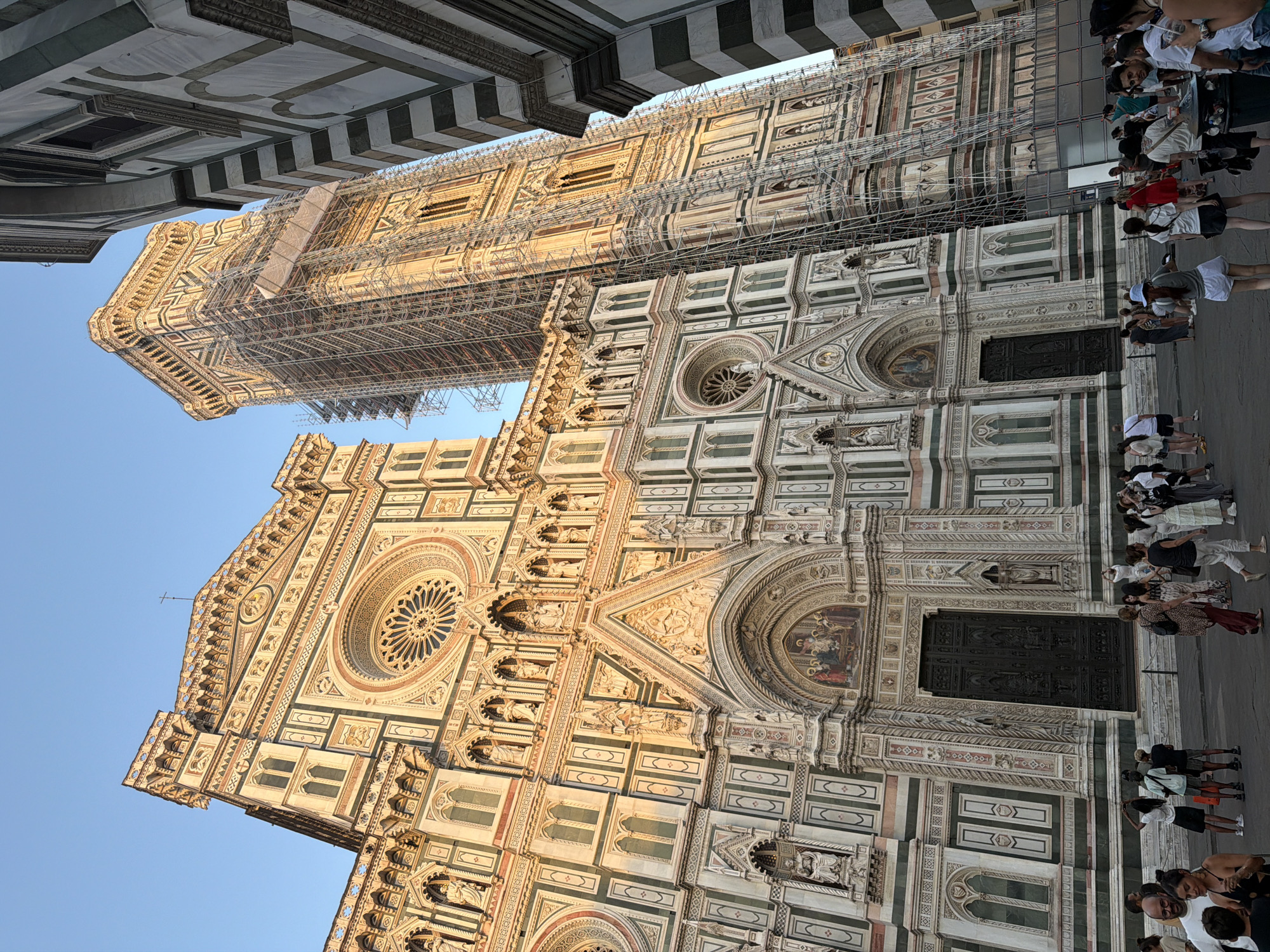Florence Cathedral's marble facade and bell tower, up close