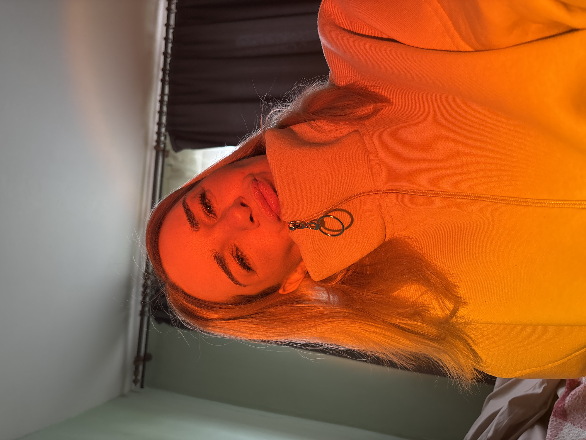 Woman's morning routine documented through eight sequential photographs