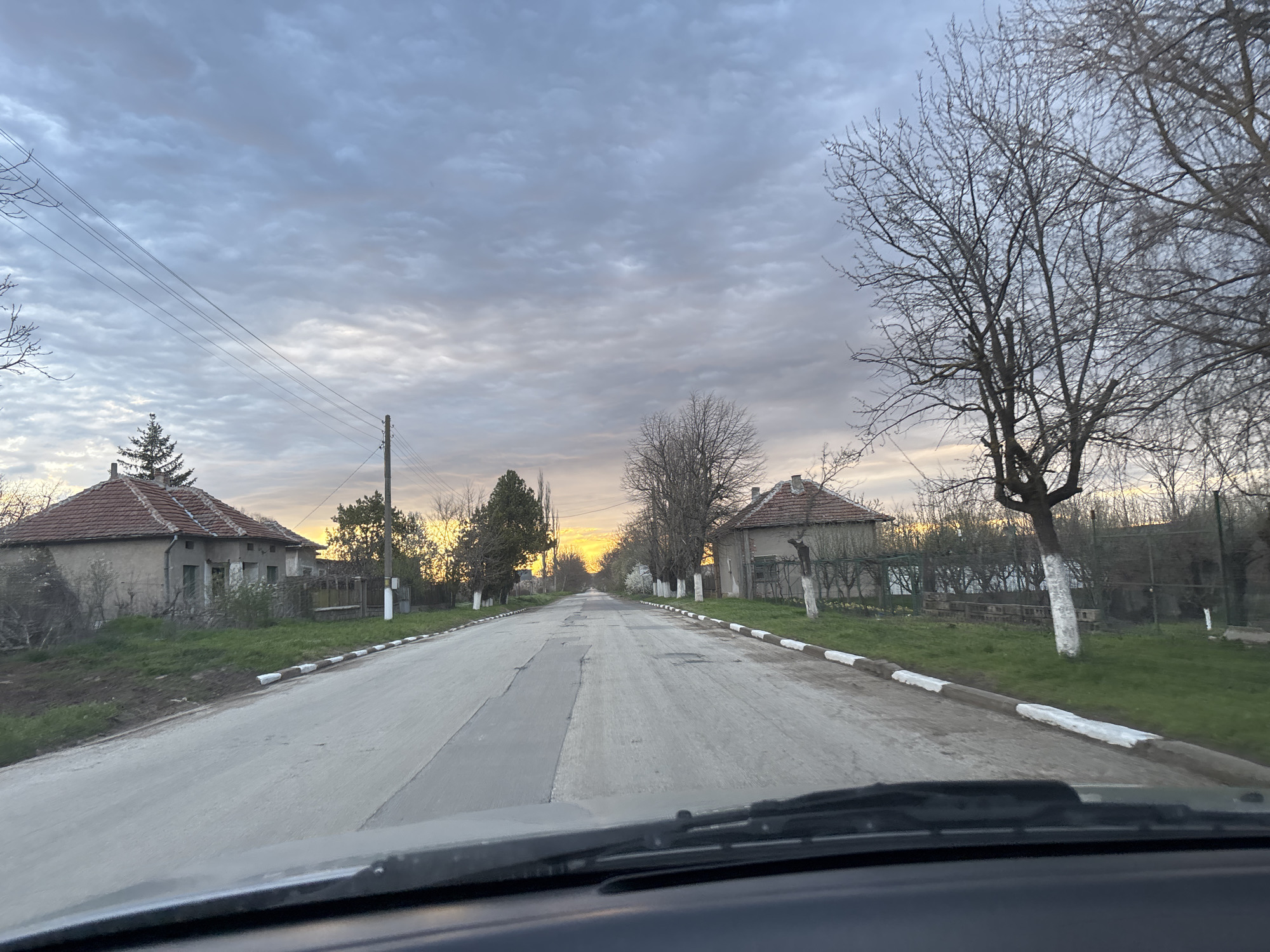 Early morning drive documented on rural road in Lepitsa, Bulgaria
