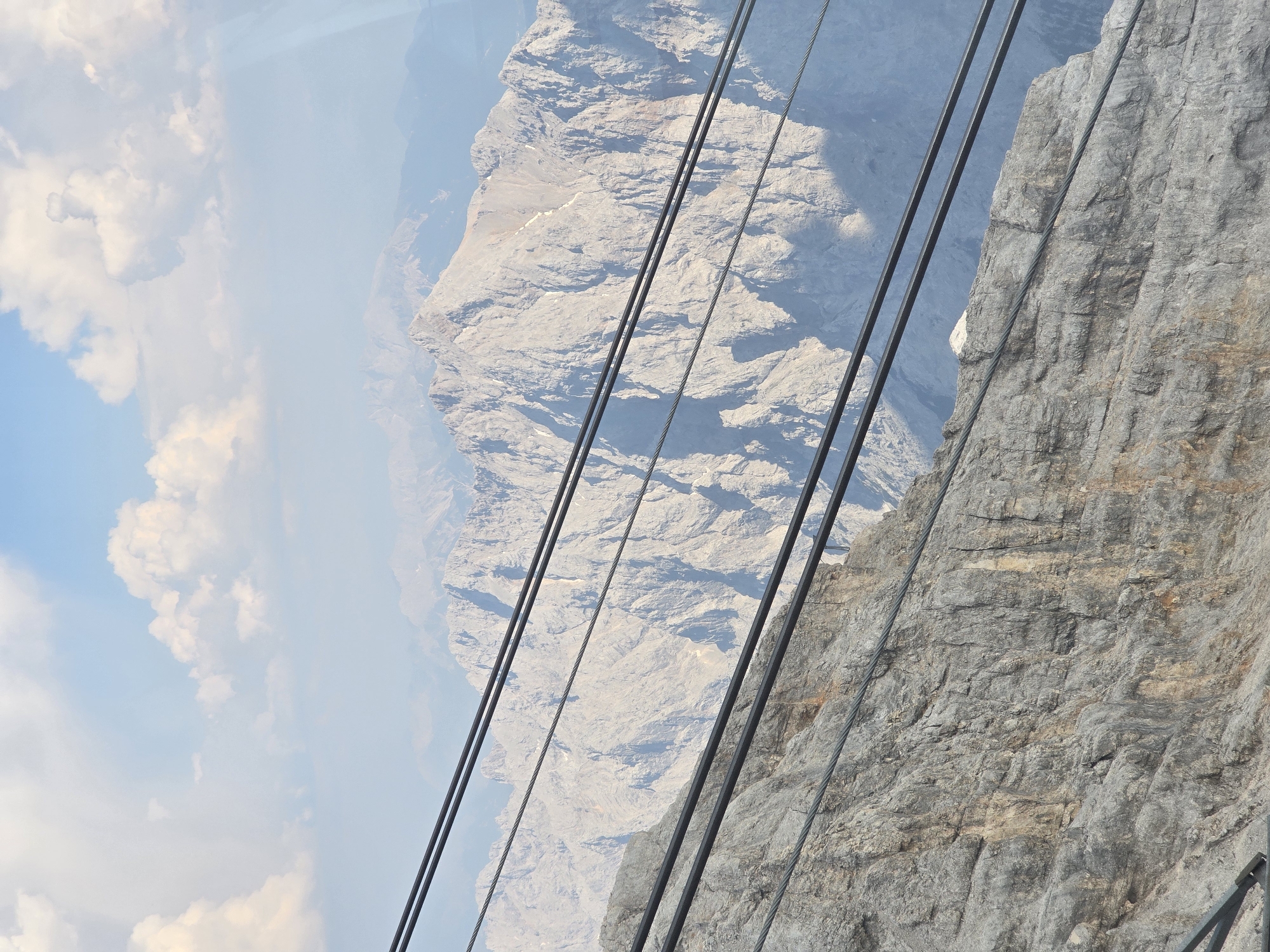 Cable car ride up the Zugspitze on a clear summer day