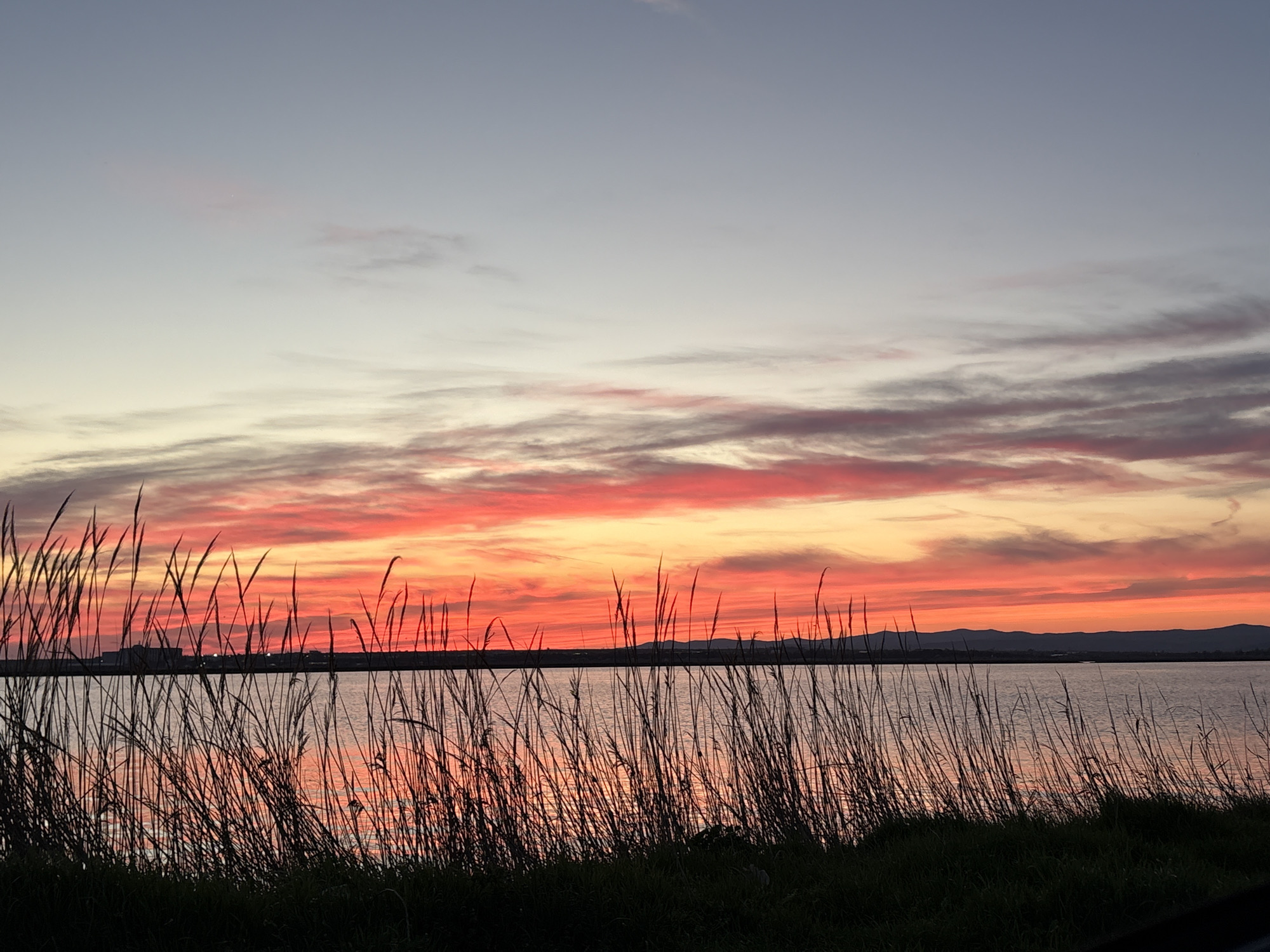 Sunset observed over water near Pomorie, Bulgaria