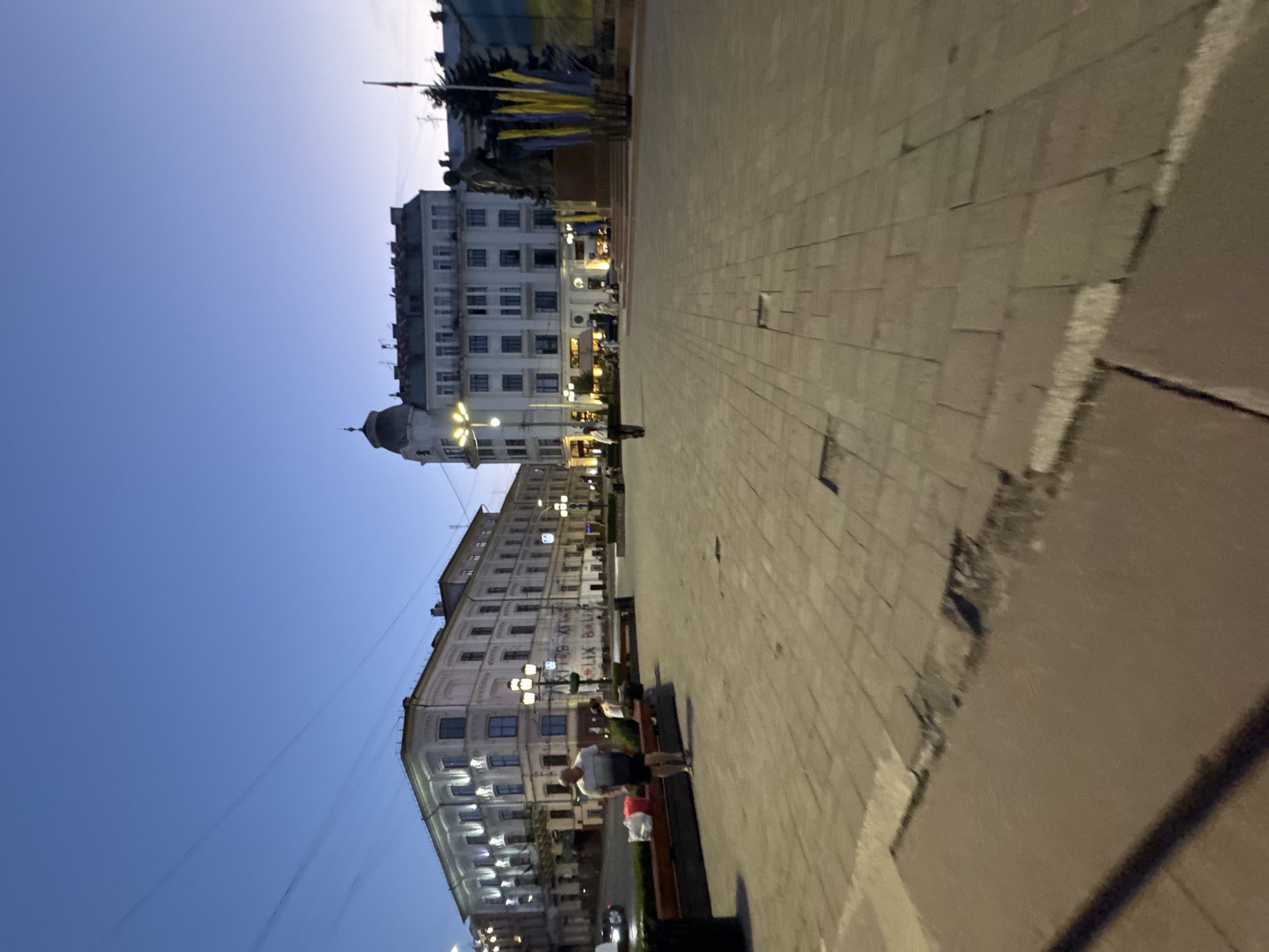 Chernivtsi city center at twilight, streets and square