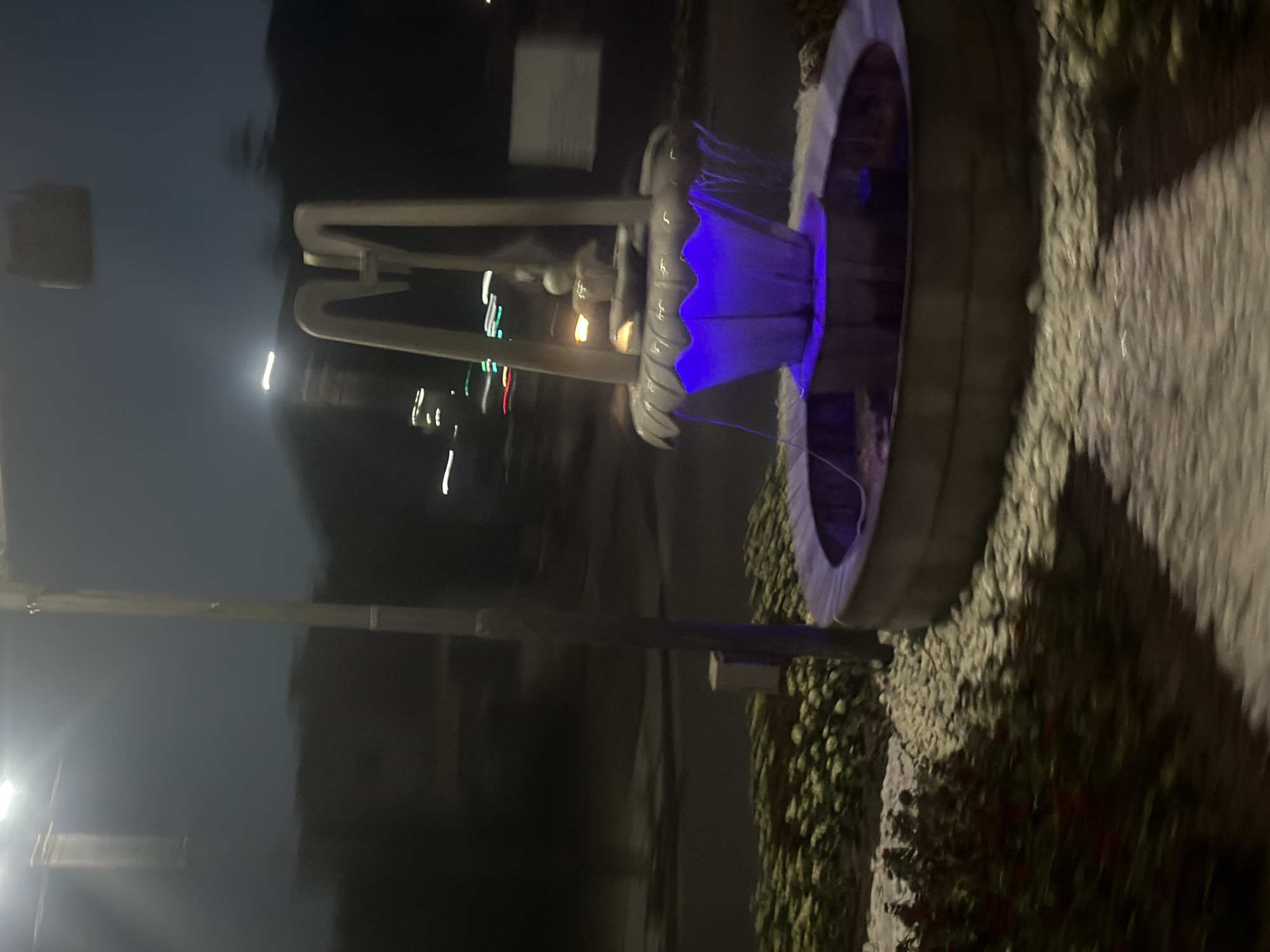 Velingrad at night: fountain and church lit up