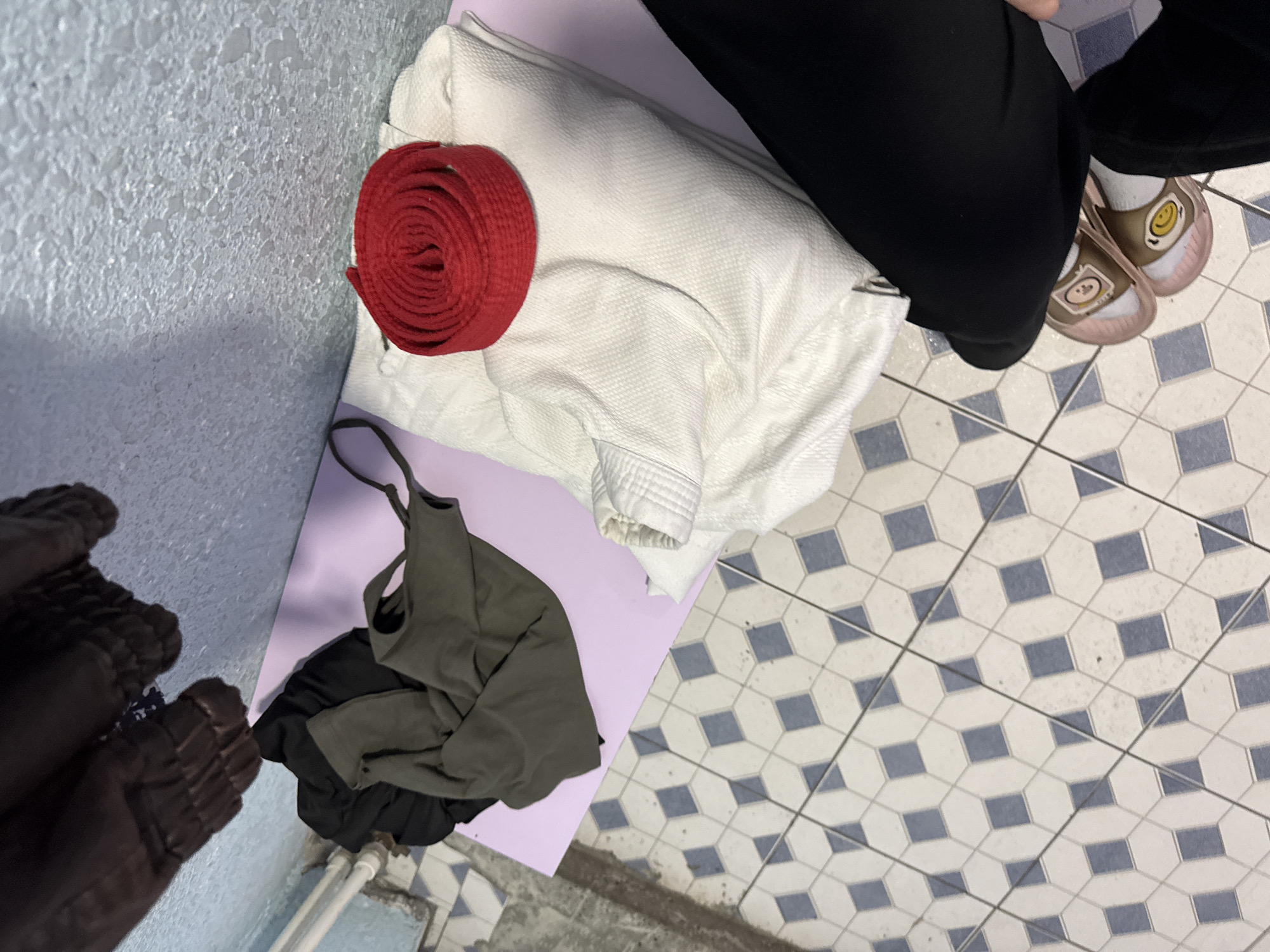 Martial arts gear arranged in Yerevan home