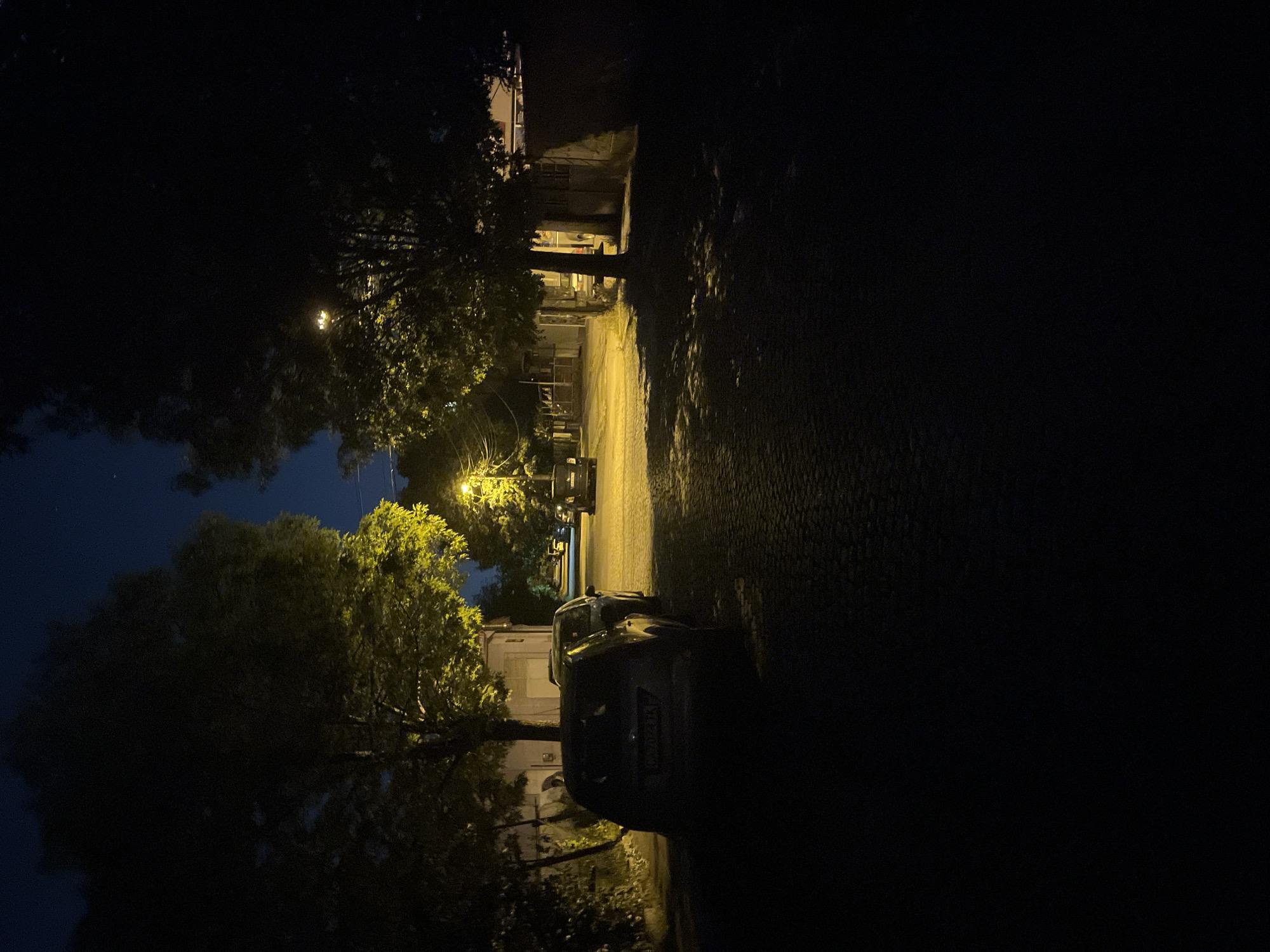 Nighttime street scene documented in Sofia, Bulgaria