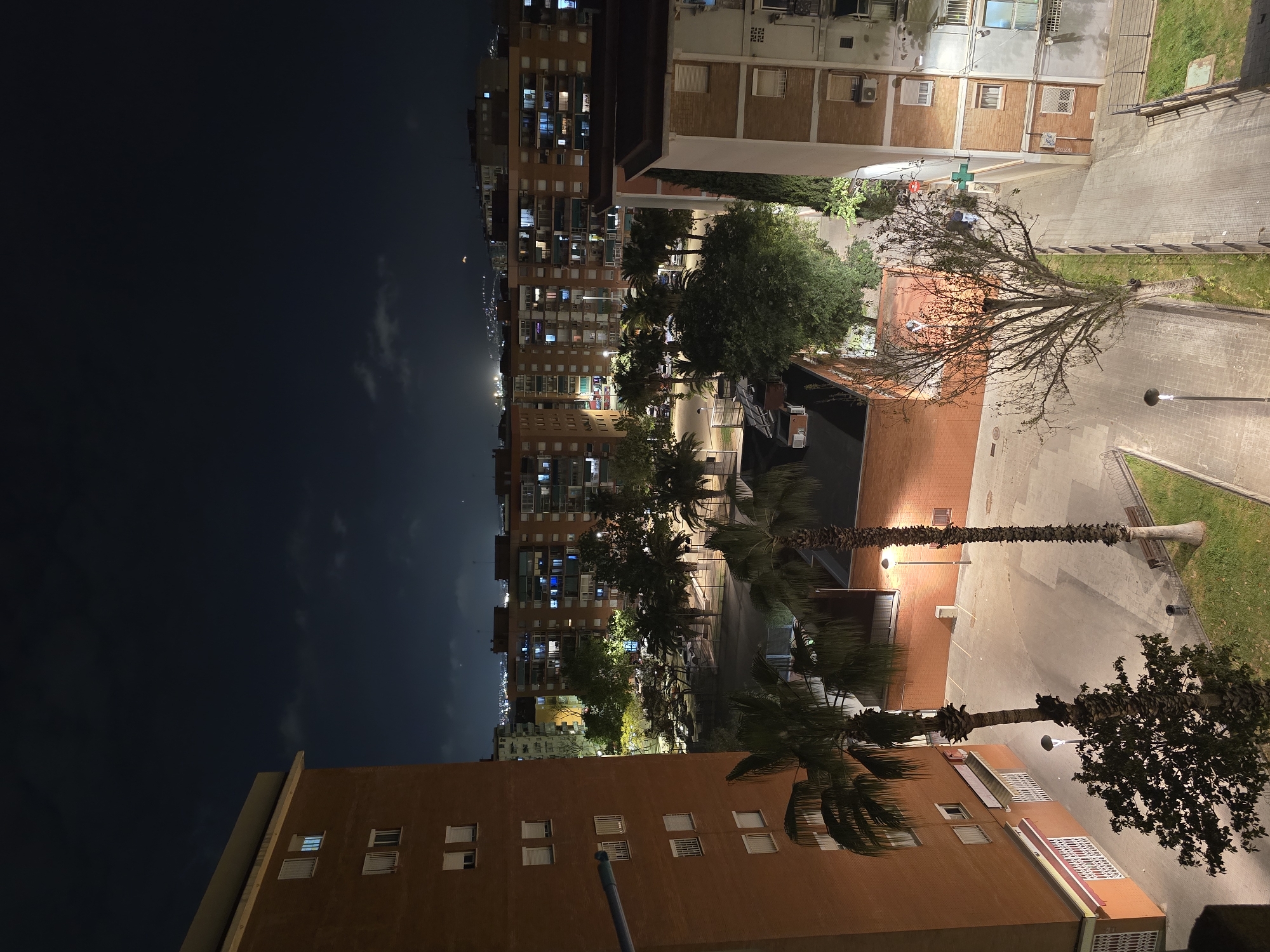Nighttime urban courtyard documented in Cornellà de Llobregat, Spain
