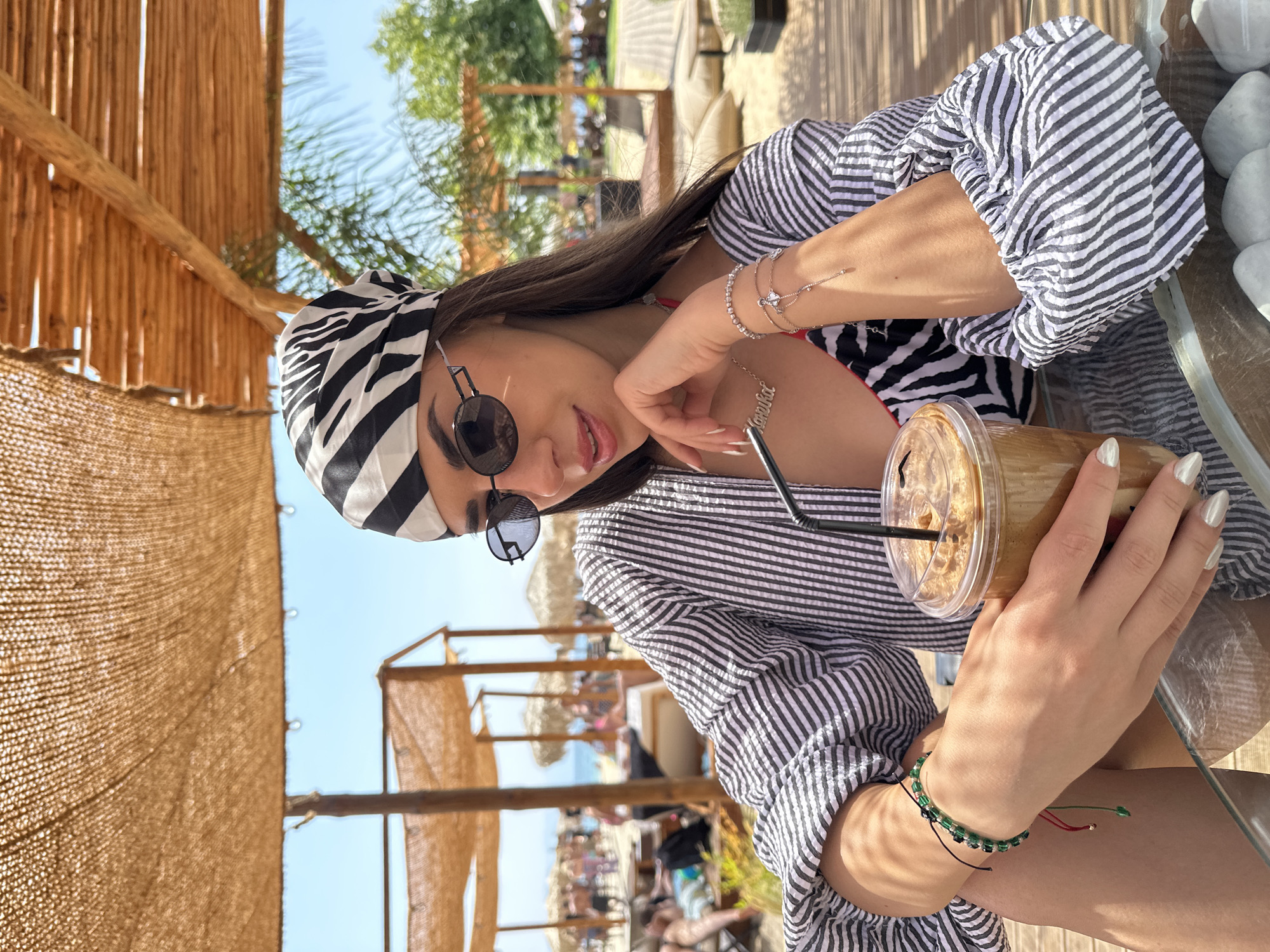 Lazy beach morning at Ofrynio in full zebra-print style