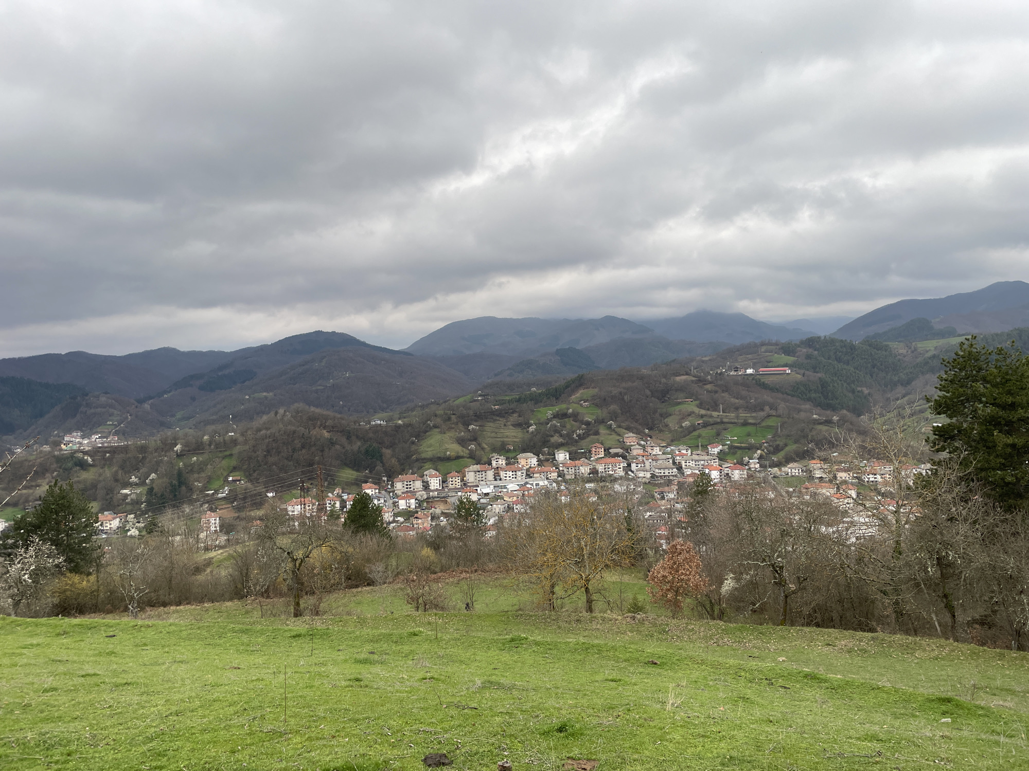Overcast mountain views captured across Zlatograd valley Bulgaria