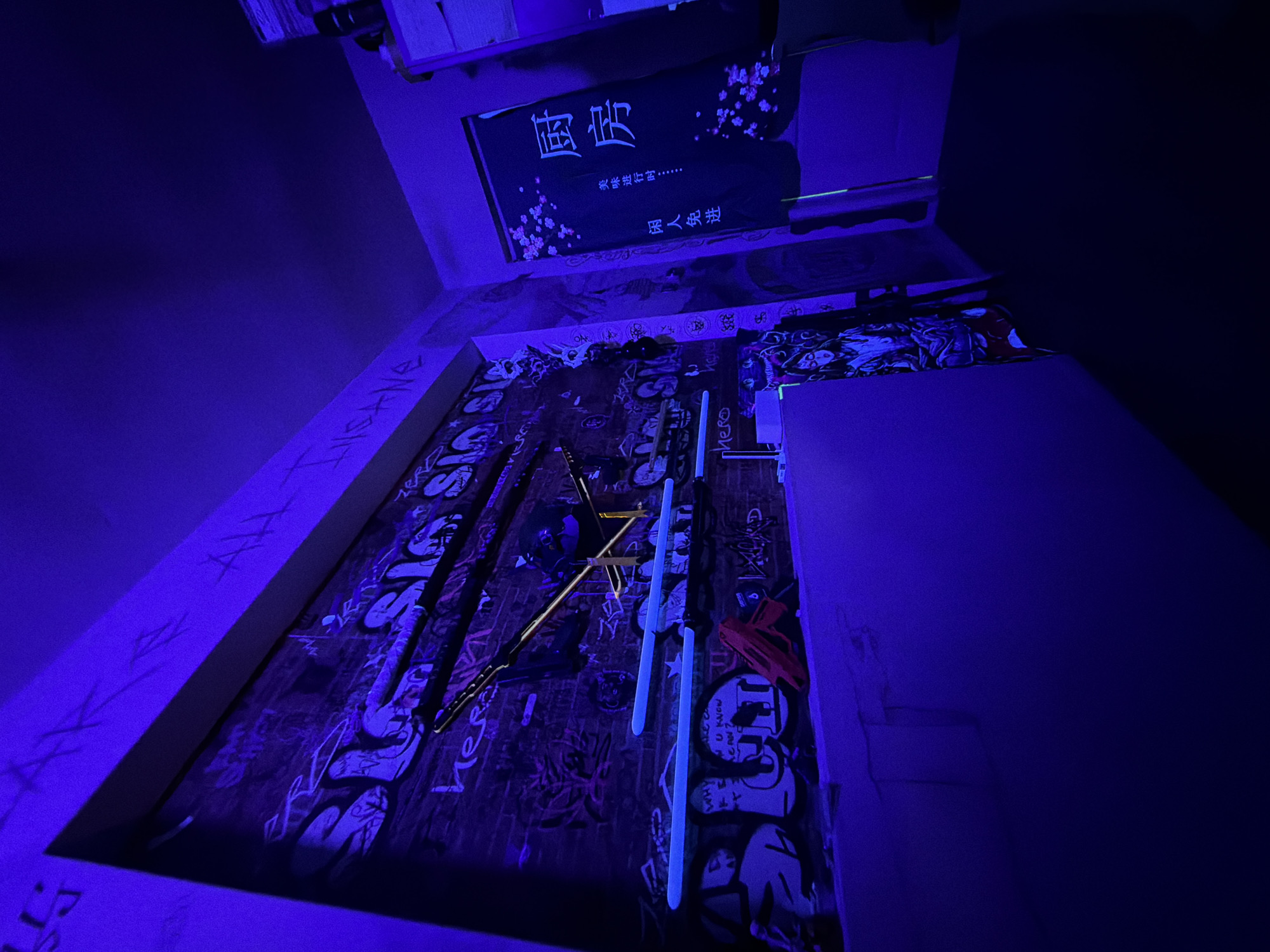 Neon-lit graffiti art space documented in Blagoevgrad, Bulgaria