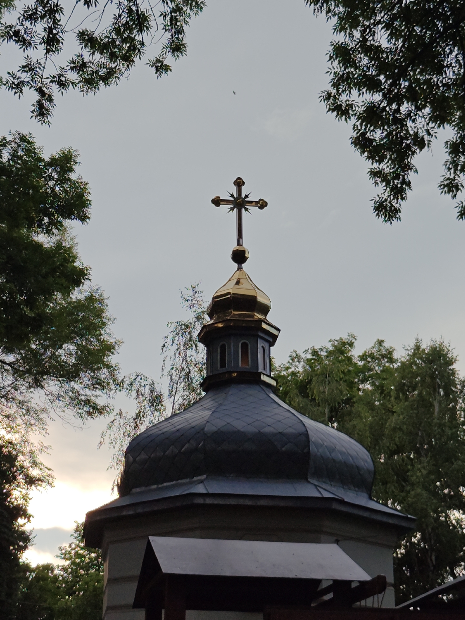 Evening scenes around an Orthodox church in Hadiach, Ukraine