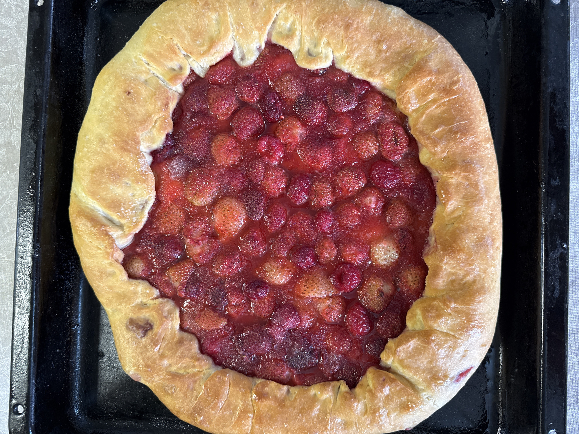 Summer afternoon at home: baking, garden roses, and open skies