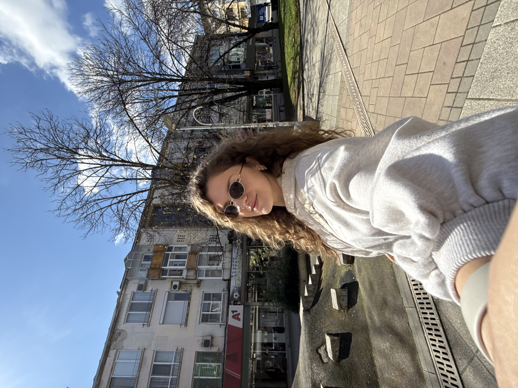 Selfie and street decorations captured in Razgrad, Bulgaria