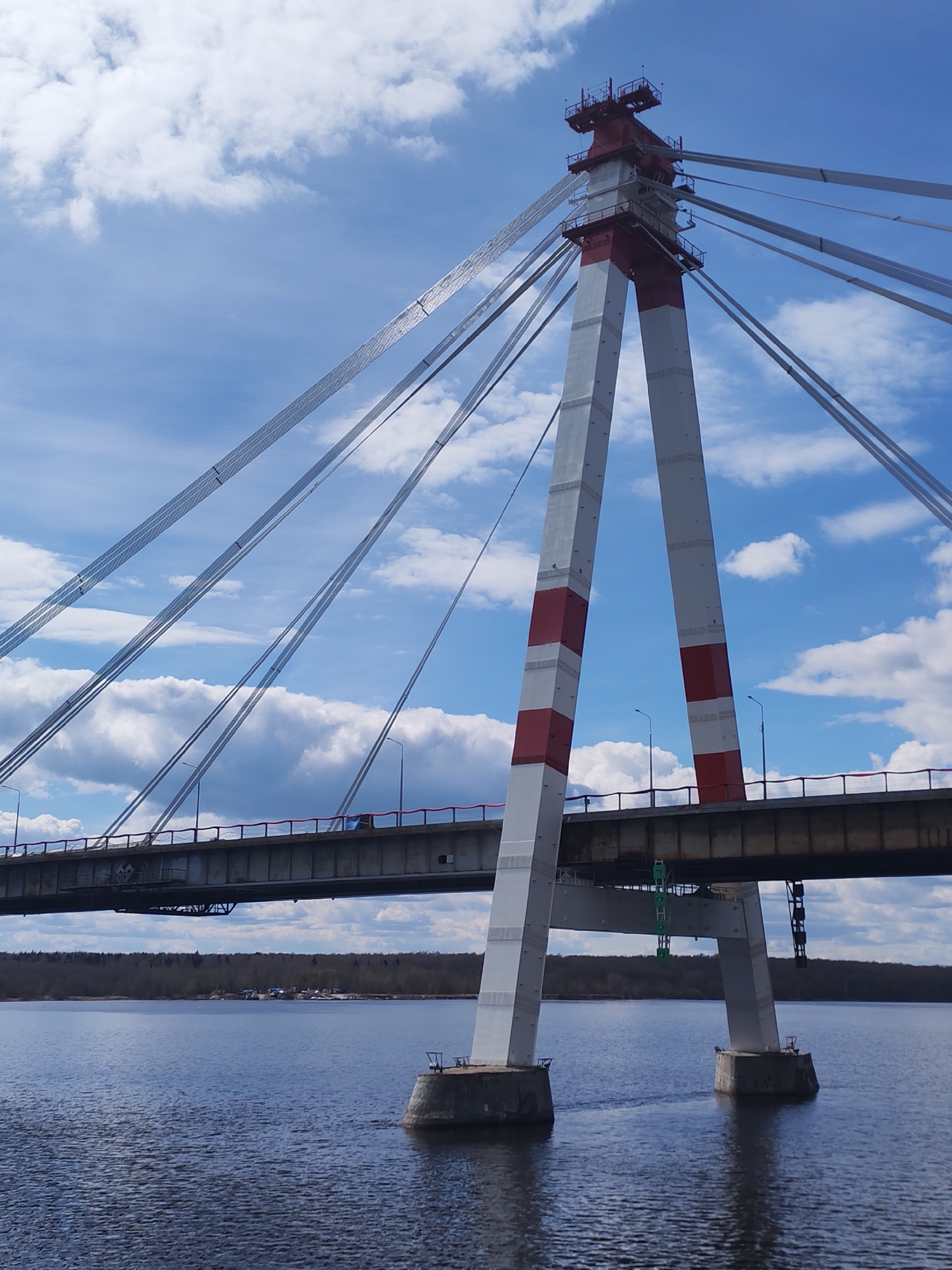 Cable-stayed bridge and waterfront documented in Cherepovets, Russia