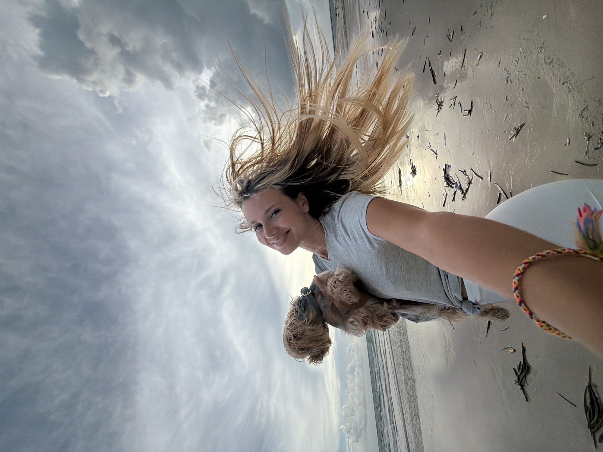 Beach selfies with a small dog, Sakhu, Thailand