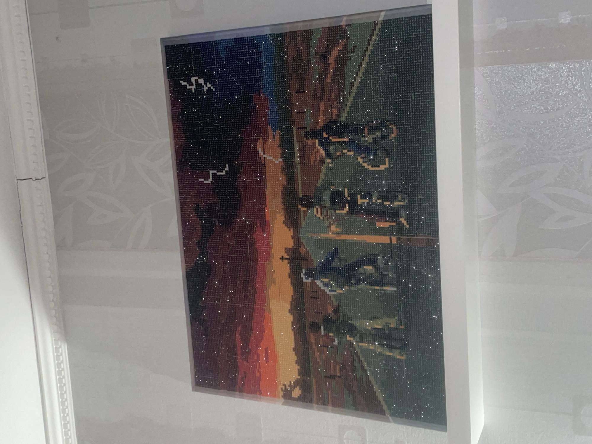 Diamond art painting of Saint Petersburg displayed indoors
