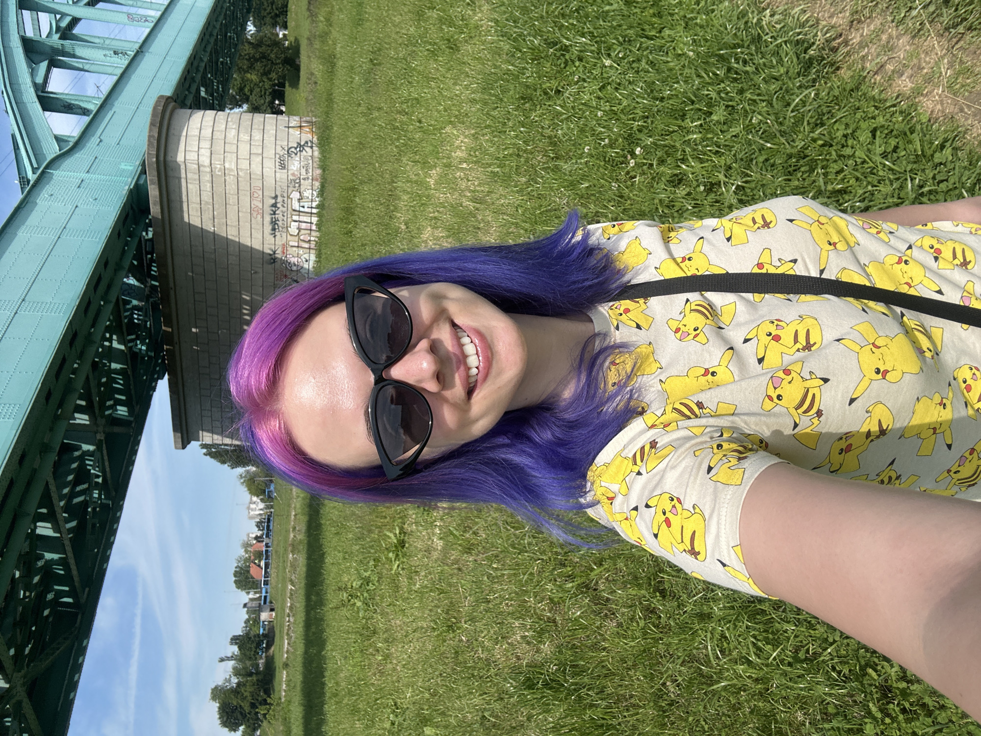 Casual park moment captured in Zagreb with colorful-haired person, dog