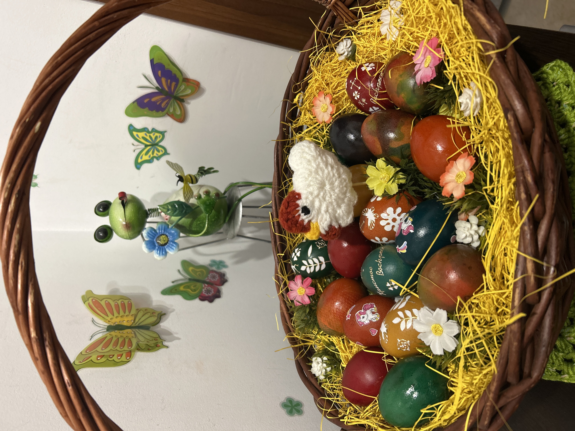 Easter basket with decorated eggs photographed in Pazardzhik, Bulgaria