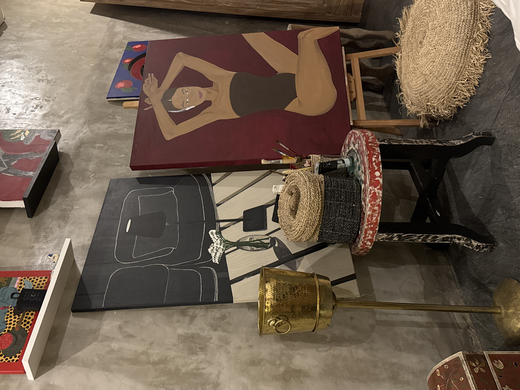 Artist workspace scenes documented in North Kuta studio