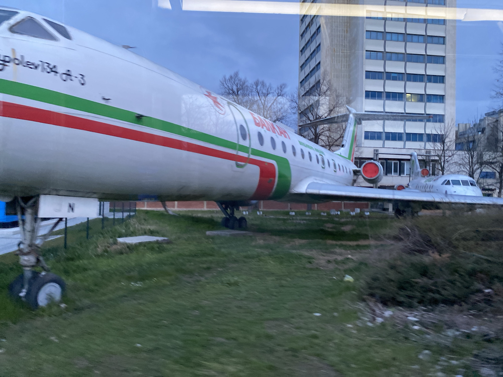 Sofia witnesses document vintage aircraft display and modern architecture