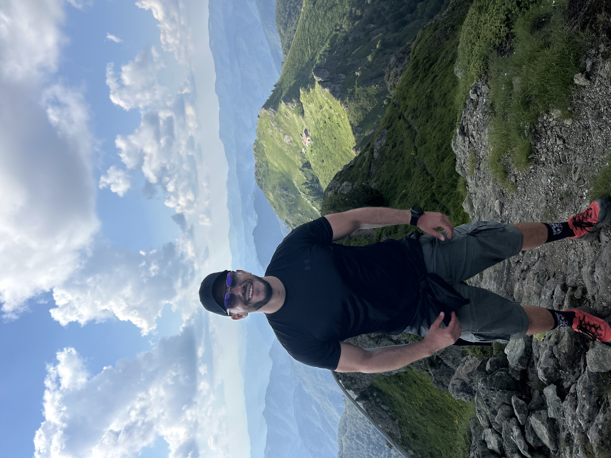 Hiking break on a rocky trail in the Bulgarian mountains