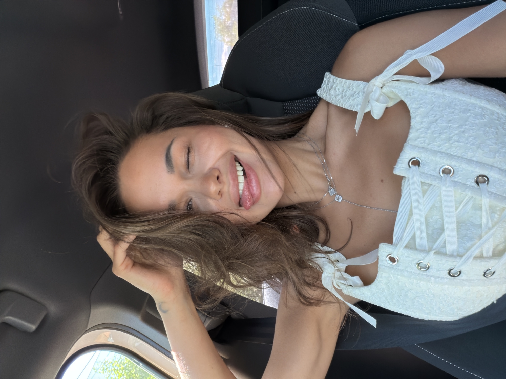 Woman photographed in car in Krasnoyarsk, Russia