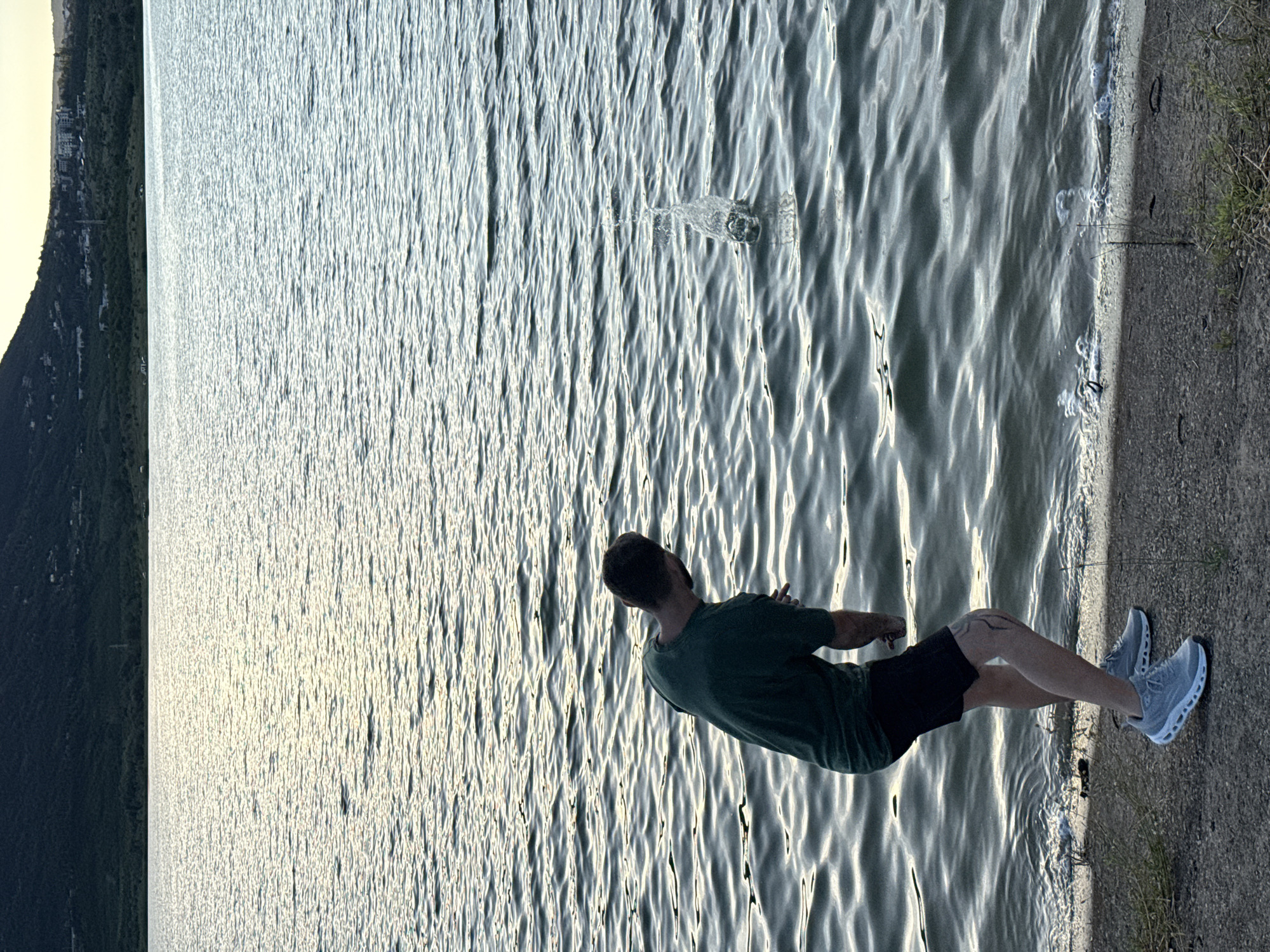 Sunset antics at a Shumen lakeside — jumps, splashes, golden light
