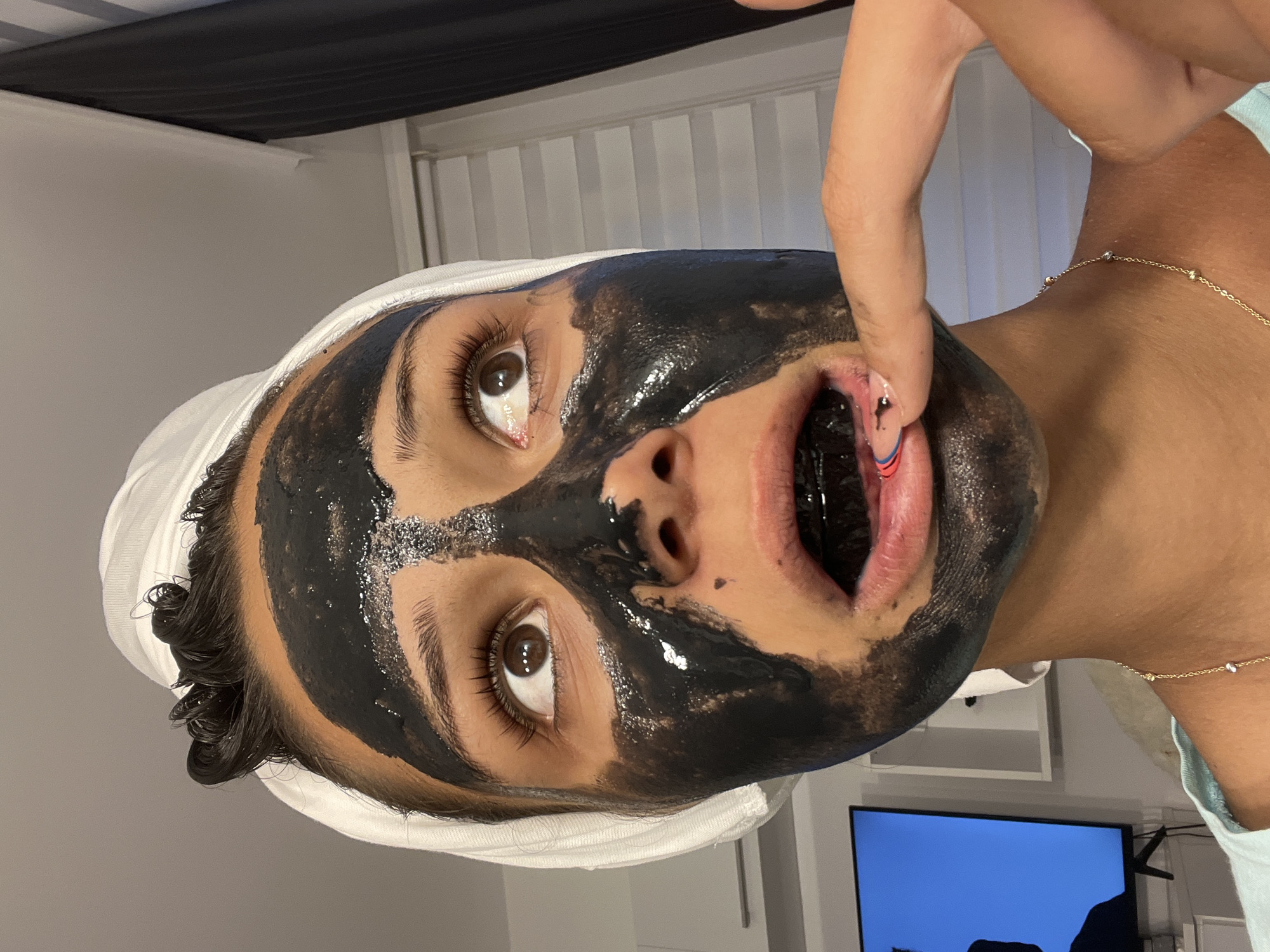 Charcoal face mask selfies in Zlatograd, Bulgaria