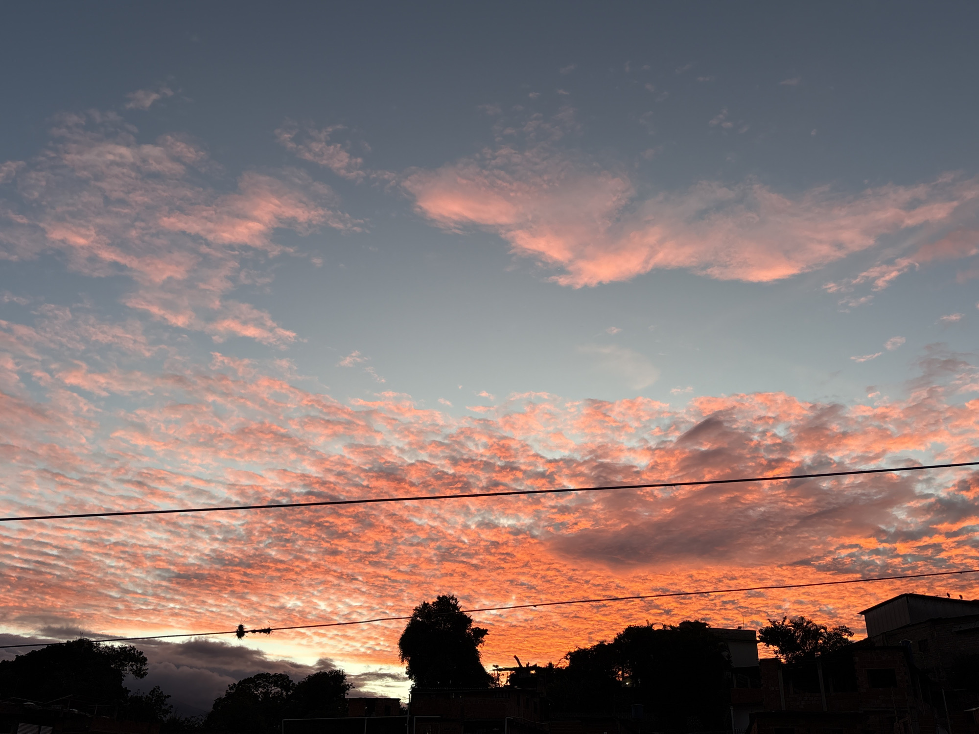 Sunset documented over Carrizal, Venezuela with cat and buildings