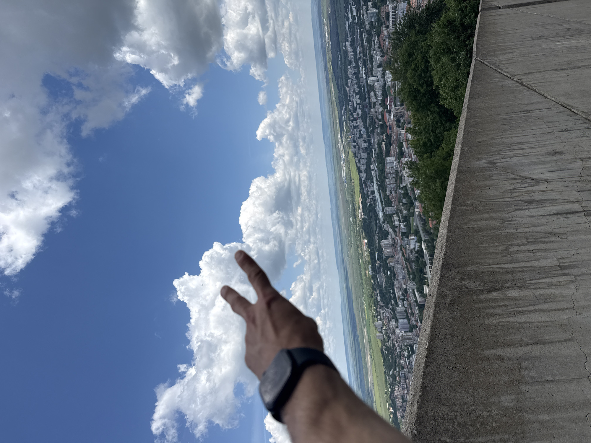 Tourist performs stunts at Bulgaria's 1300 Years Monument in Shumen