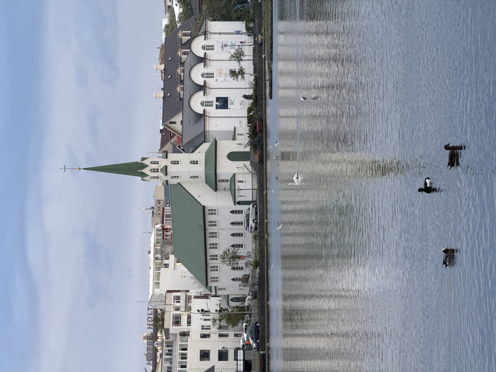 Evening scenes documented around Tjörnin lake in central Reykjavik