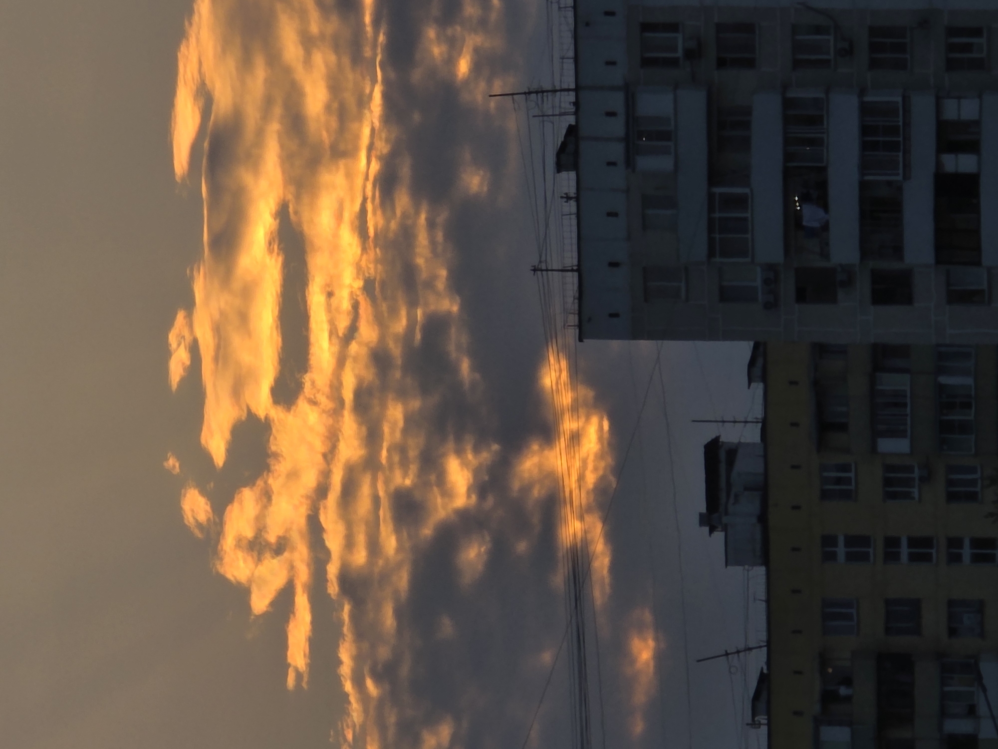 Moscow residential streets at dusk, dramatic sunset sky