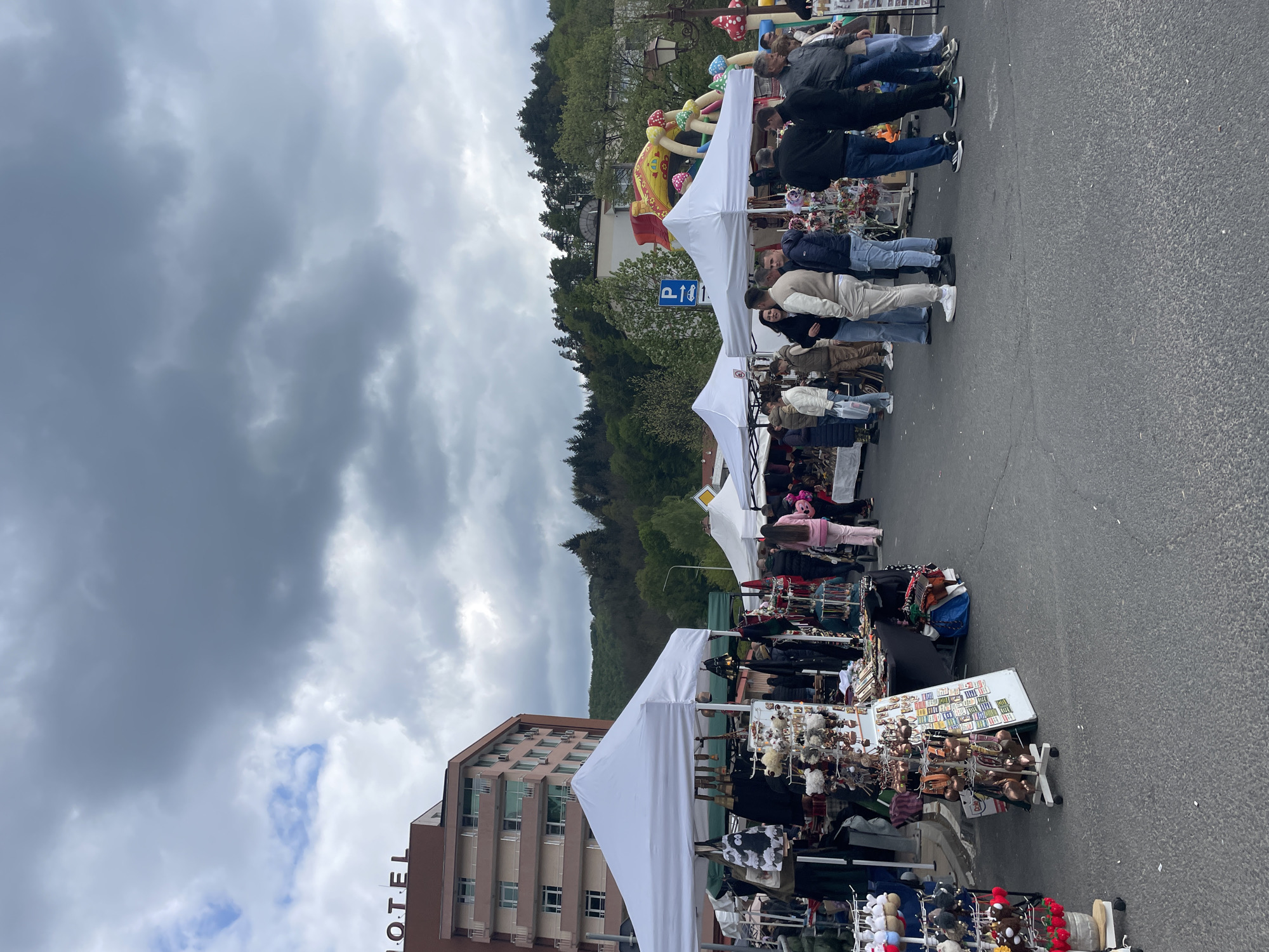Street market operates in Zlatograd, Bulgaria featuring local vendors