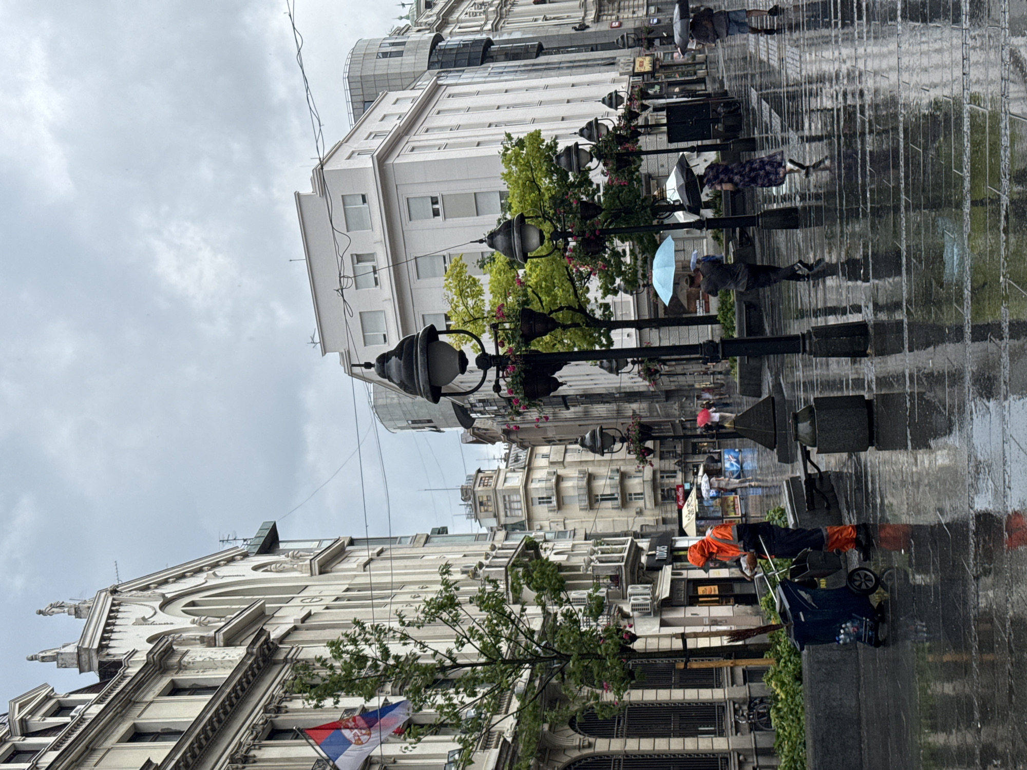 Wet Belgrade pedestrian street on a rainy July afternoon