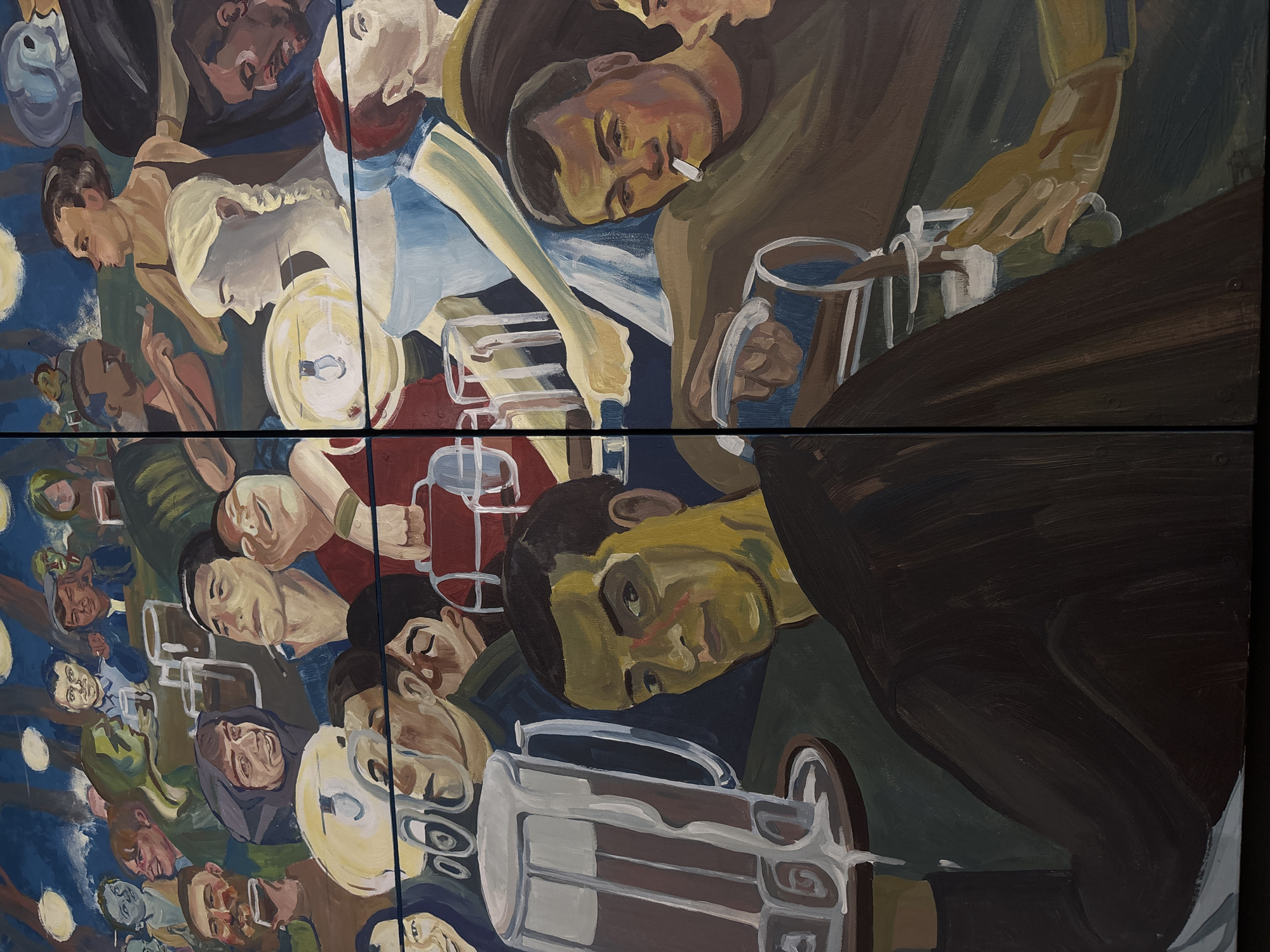Diner documents meal at Perm restaurant with Soviet-style murals