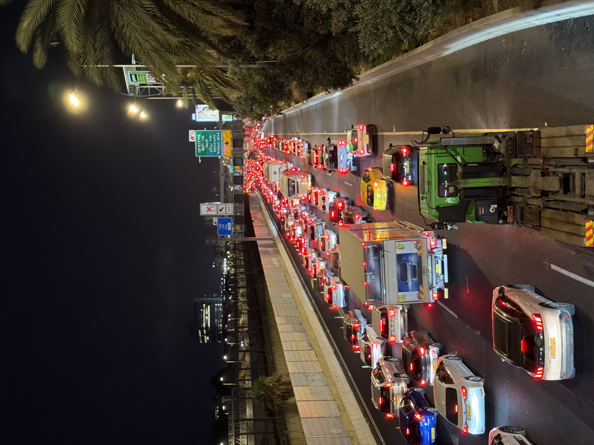 Nighttime highway gridlock on a Tel Aviv freeway