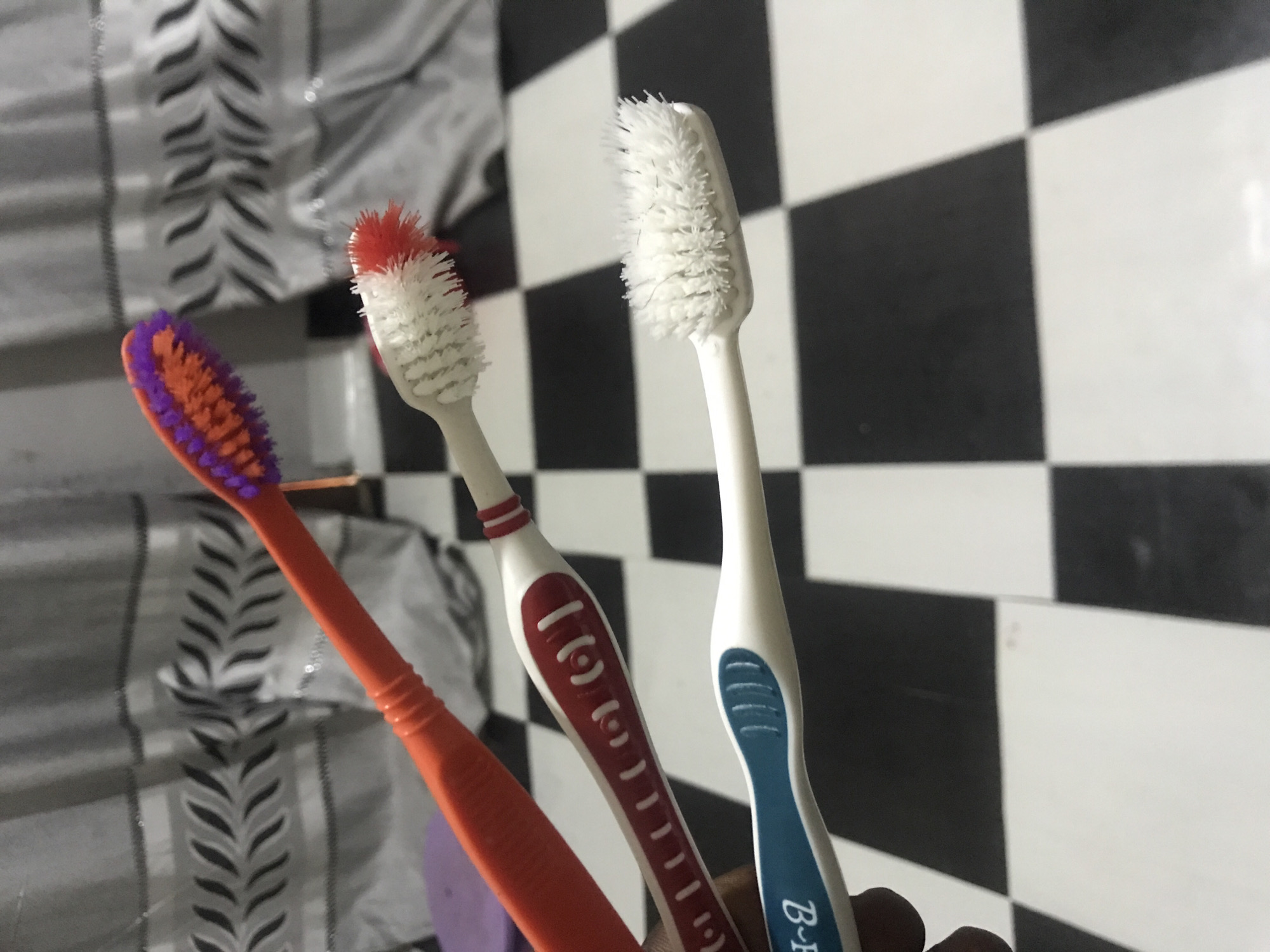 Morning routine documented with toothbrushes and greeting message