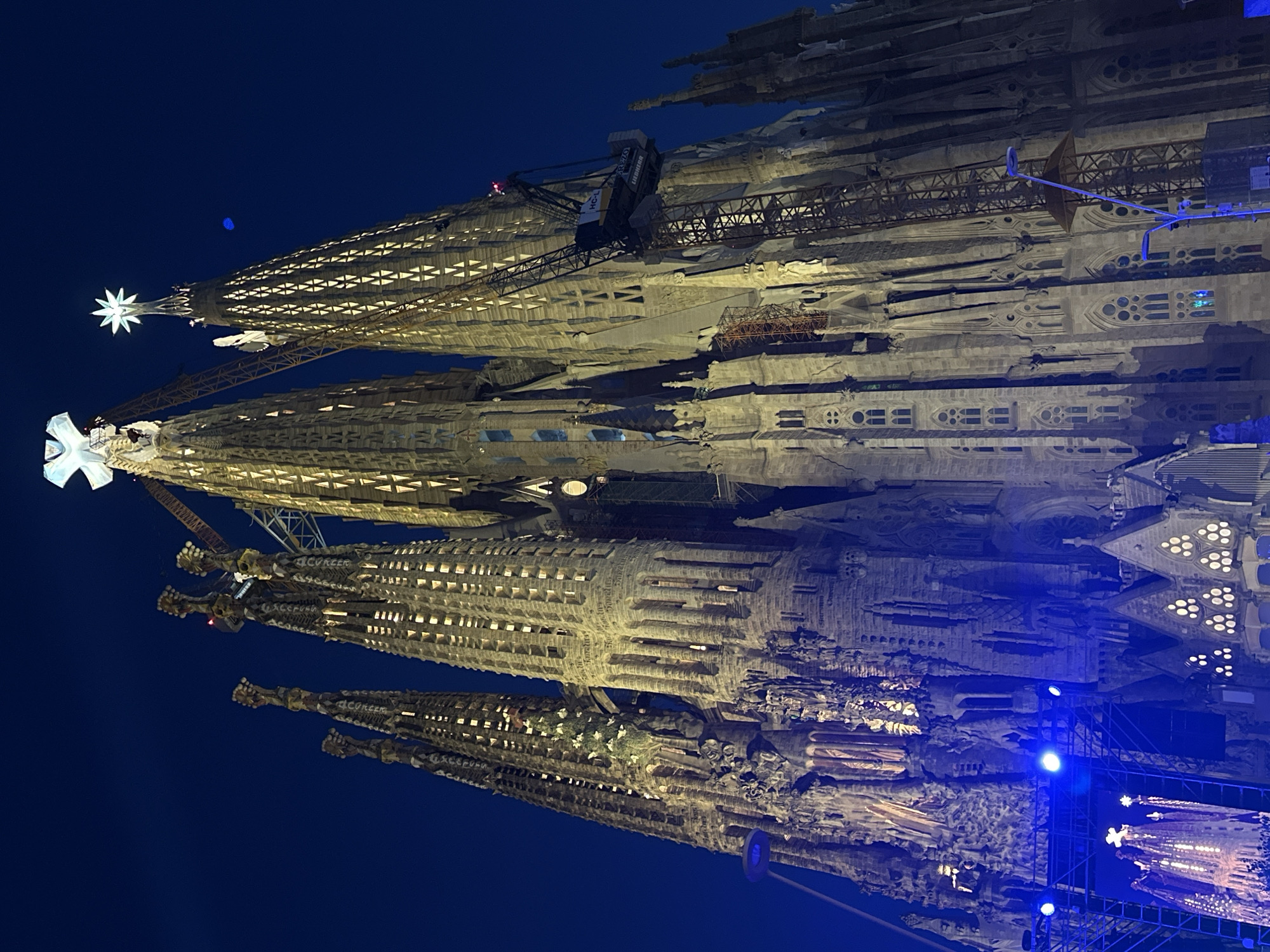 Crowds gather at illuminated Sagrada Familia in Barcelona