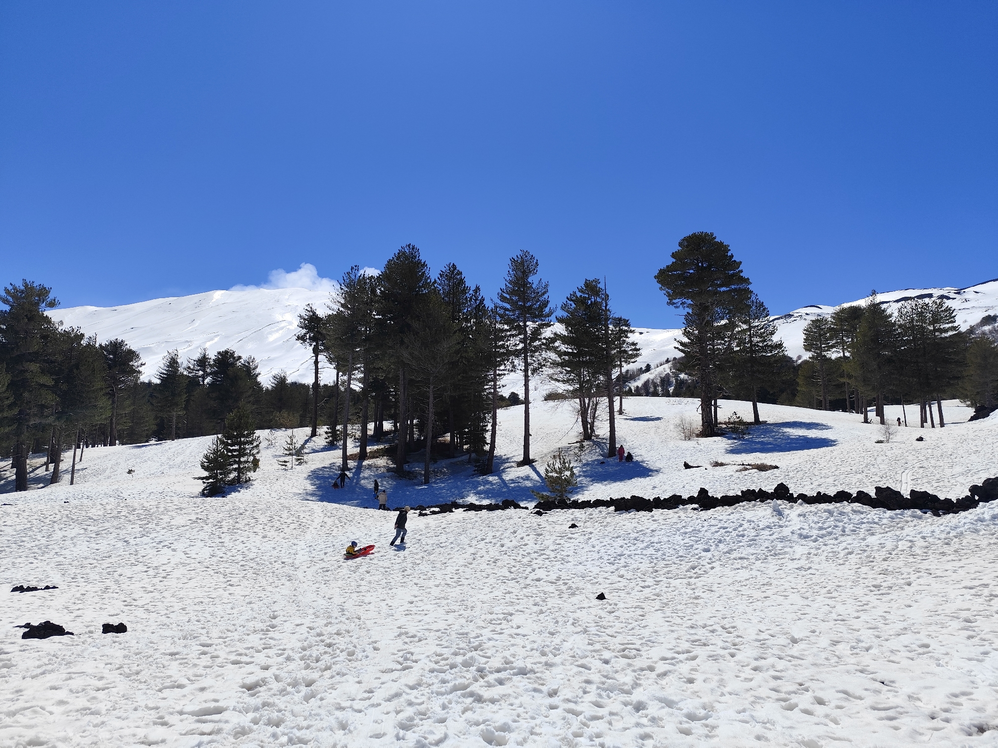 Snow covers Linguaglossa as visitors explore Etna's slopes