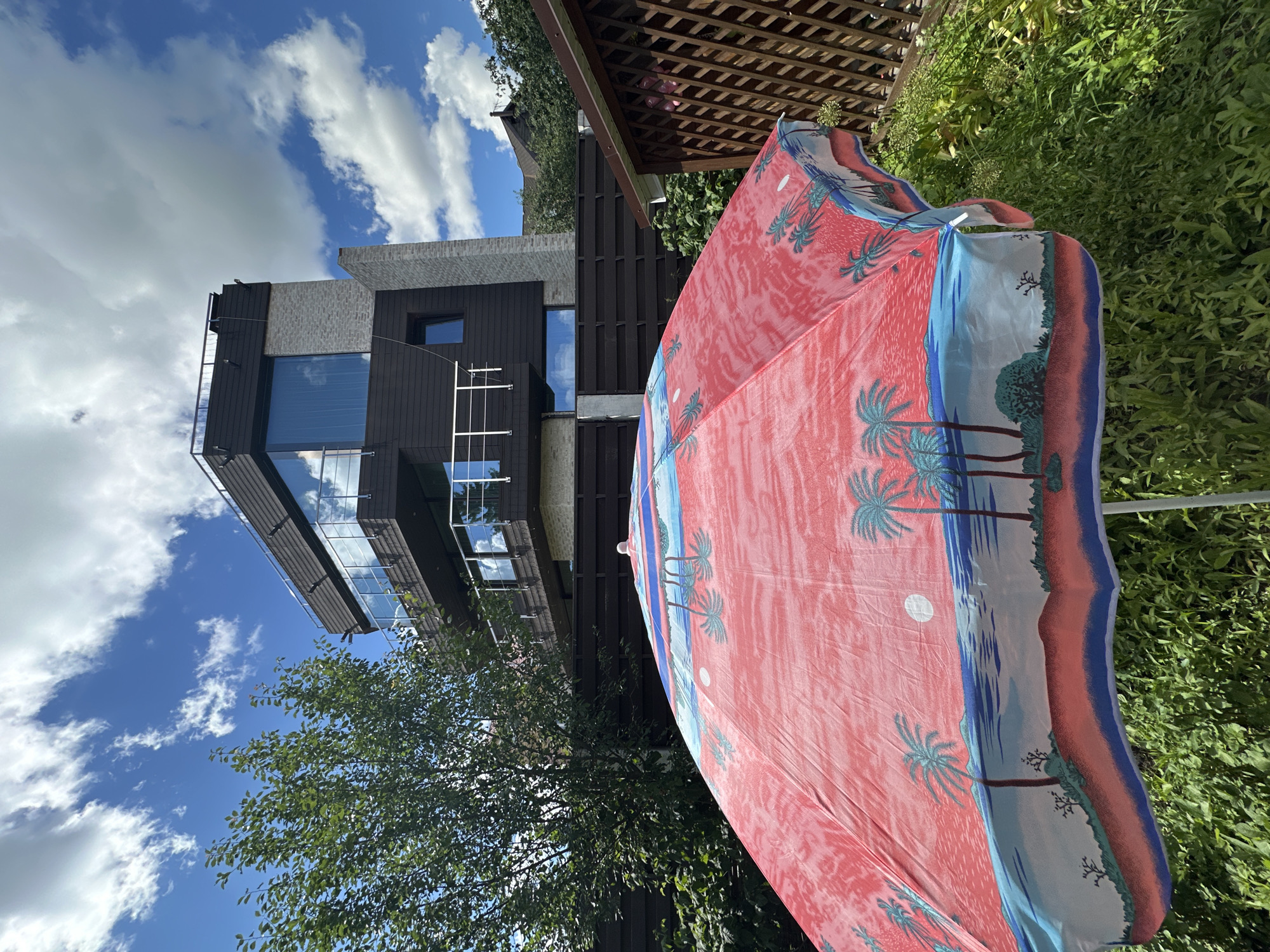 Backyard beach day setup in a Nizhny Novgorod garden