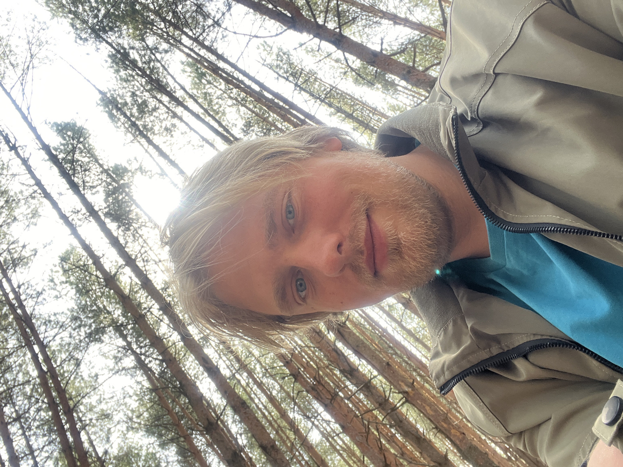 Man takes forest selfie in Chaikovsky, Russia