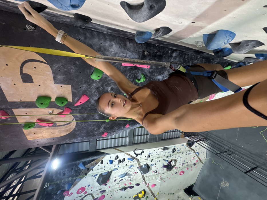 Woman documents rock climbing session at Bangkok gyms