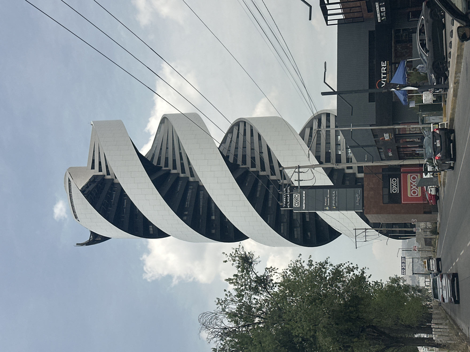 Modern spiral building documented in San Bernardino Tlaxcalancingo, Mexico