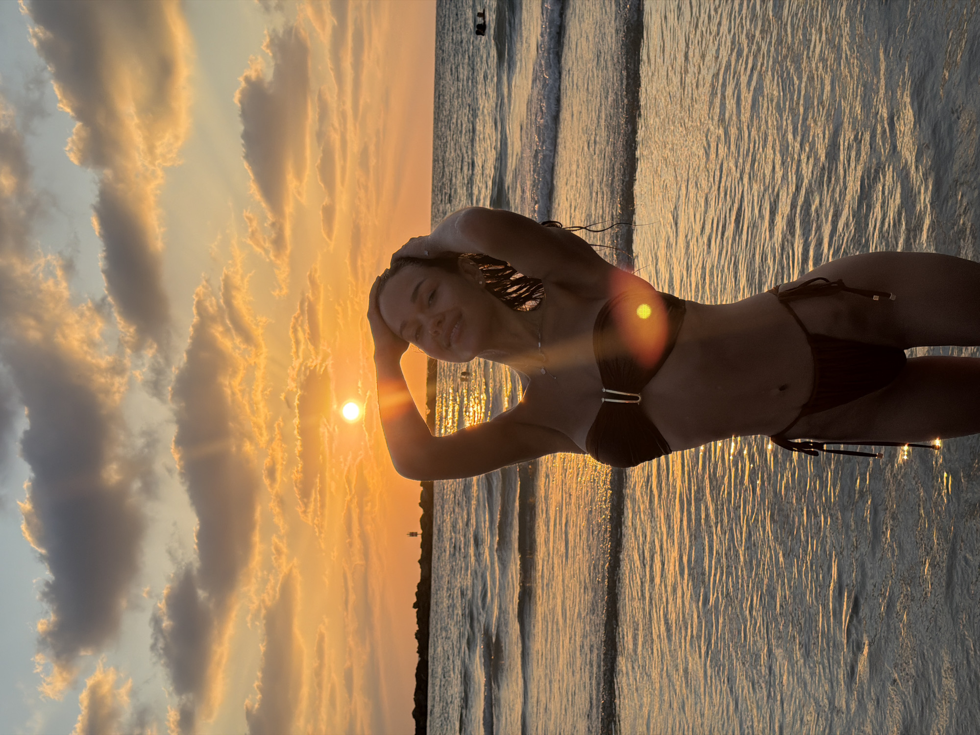 Sunset moment in the shallow water off Tel Aviv's shore